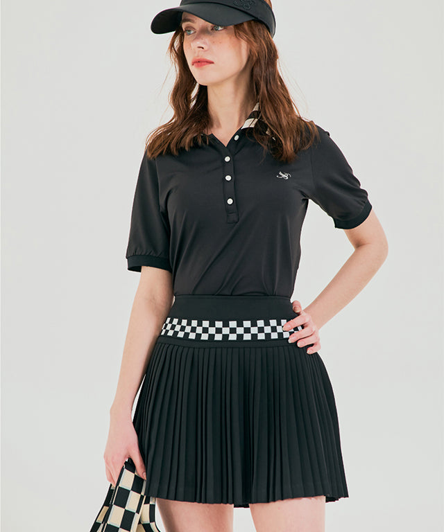 BENECIA 12 Checker Board Line in Black, showcasing a stylish checkerboard pattern made from cotton and polyester blend.