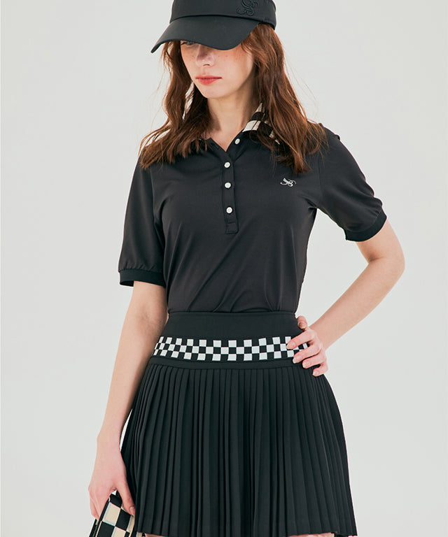 BENECIA 12 Checker Board Line in Black, showcasing a stylish checkerboard pattern made from cotton and polyester blend.