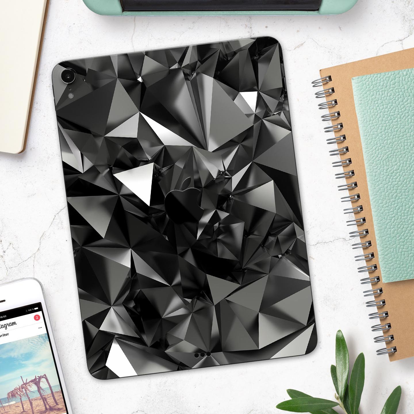 Black 3D Diamond Surface skin decal for Apple iPad Pro, showcasing its sleek design and premium finish.