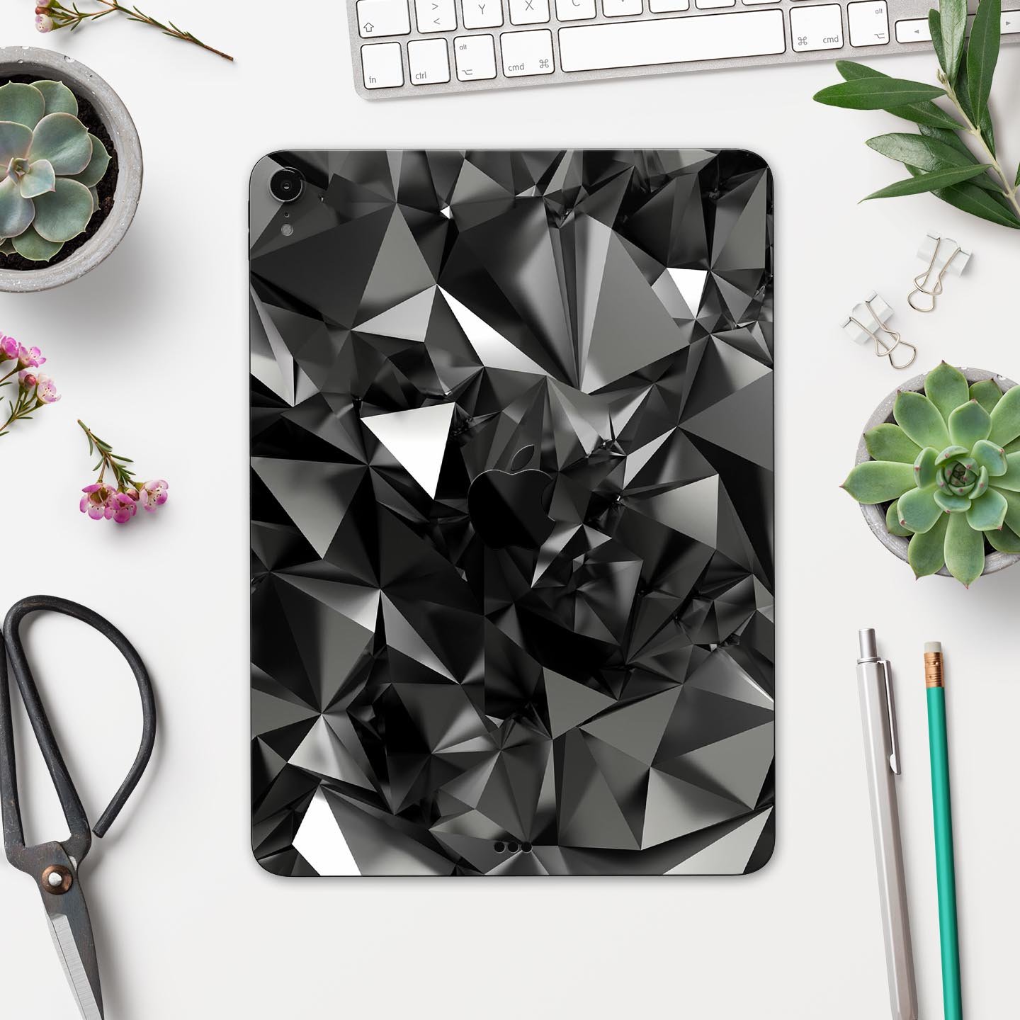 Black 3D Diamond Surface skin decal for Apple iPad Pro, showcasing its sleek design and premium finish.