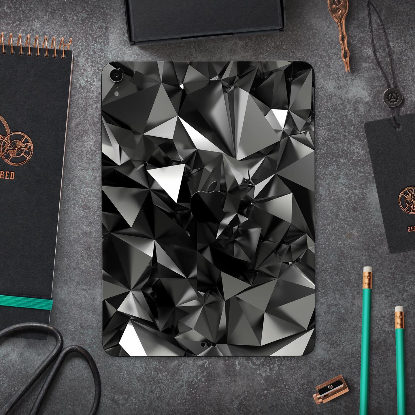 Black 3D Diamond Surface skin decal for Apple iPad Pro, showcasing its sleek design and premium finish.