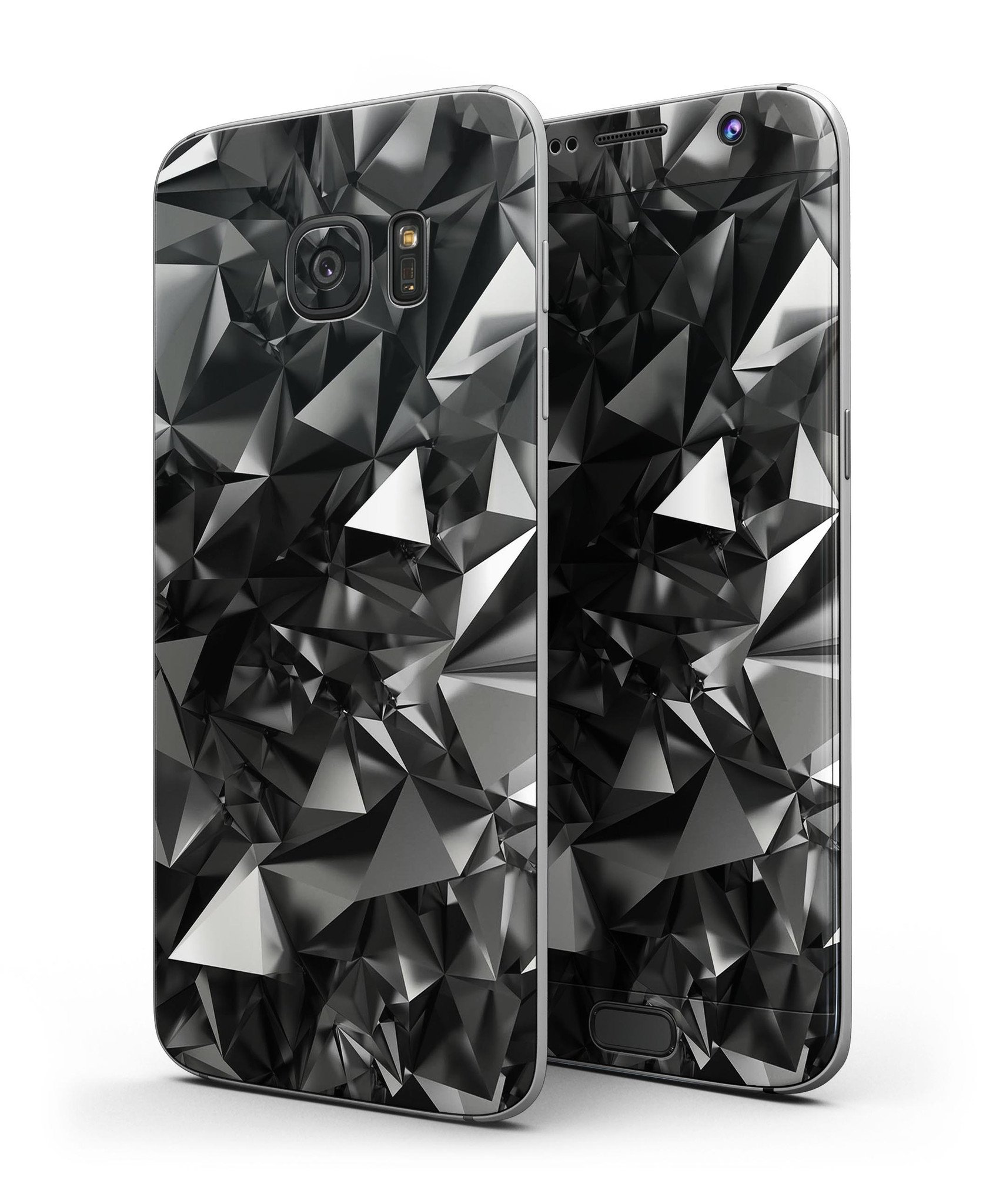 Black 3D Diamond Surface Skin-Kit for Samsung Galaxy S7 and S7 Edge, showcasing a sleek design and premium vinyl material.