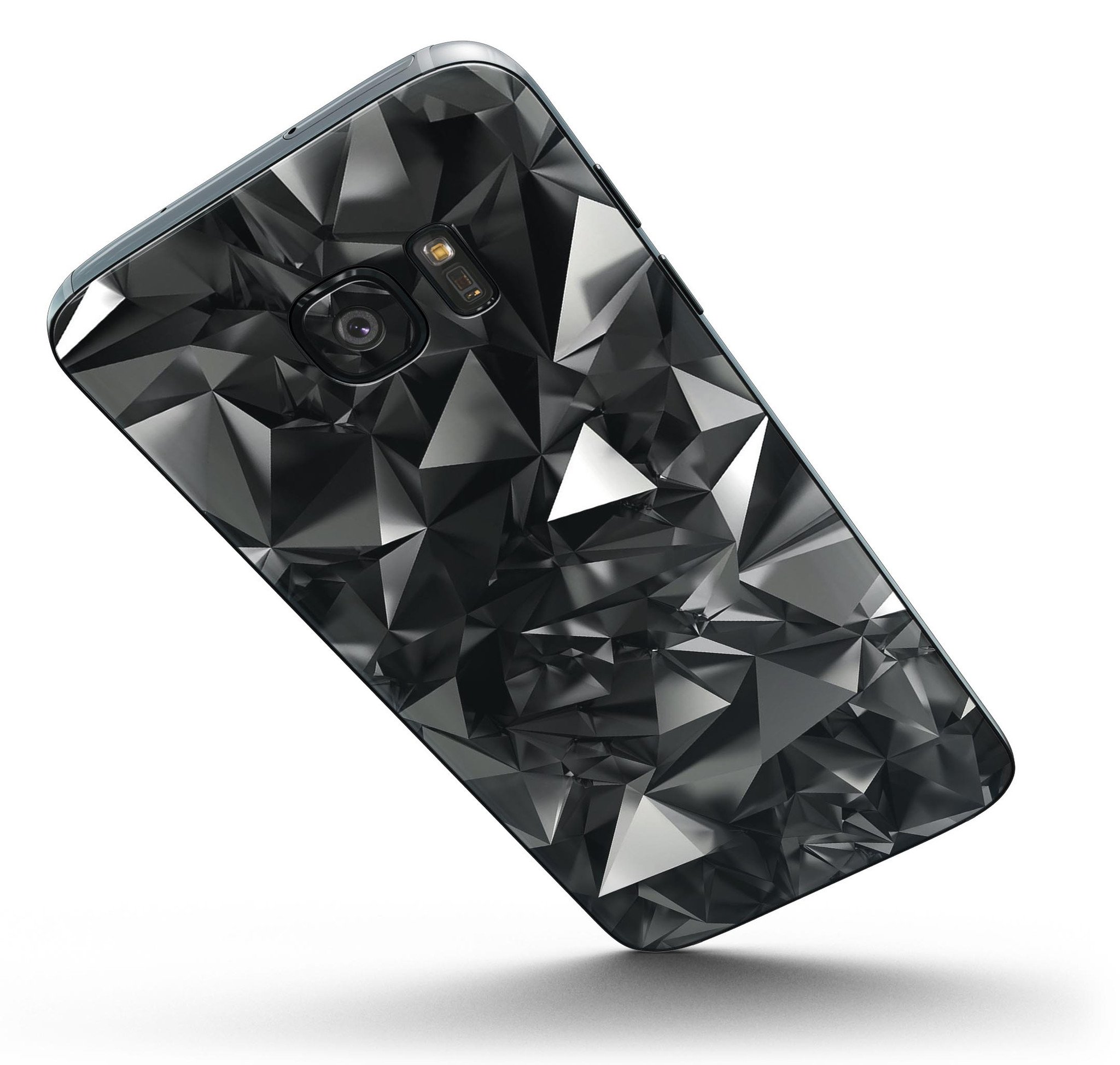 Black 3D Diamond Surface Skin-Kit for Samsung Galaxy S7 and S7 Edge, showcasing a sleek design and premium vinyl material.