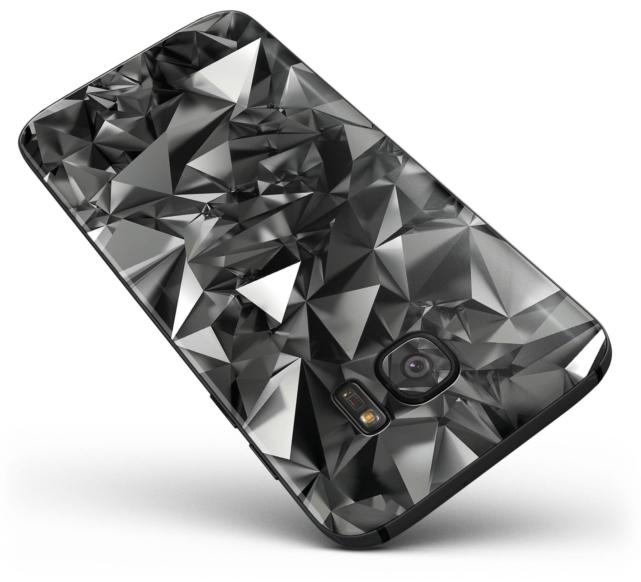 Black 3D Diamond Surface Skin-Kit for Samsung Galaxy S7 and S7 Edge, showcasing a sleek design and premium vinyl material.