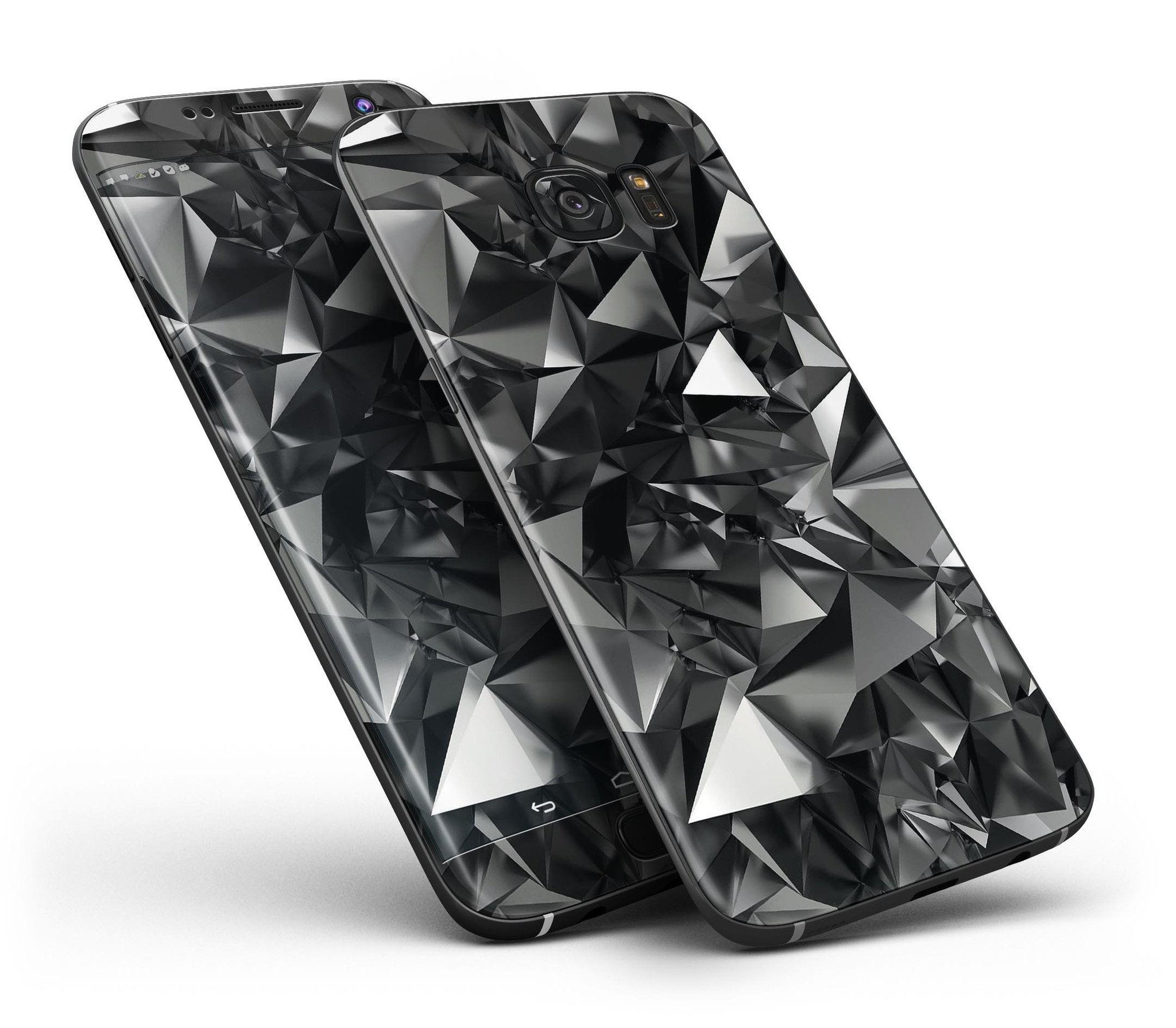 Black 3D Diamond Surface Skin-Kit for Samsung Galaxy S7 and S7 Edge, showcasing a sleek design and premium vinyl material.