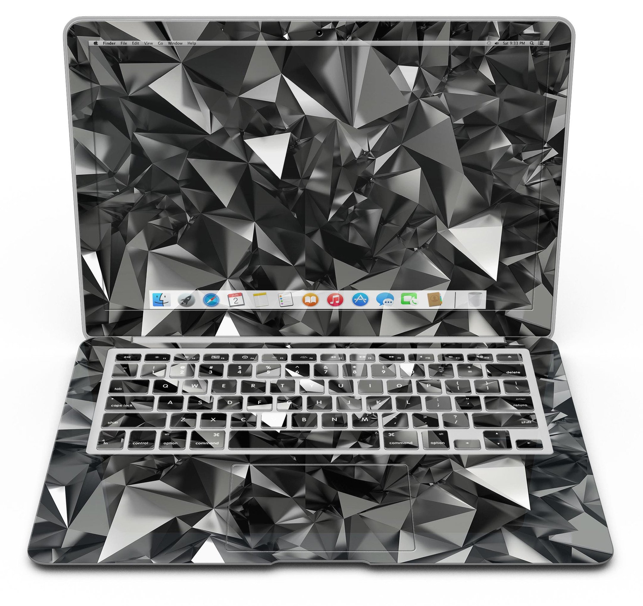 Black 3D Diamond Surface Skin Kit for MacBook Air, showcasing a stylish design that protects the device from scratches.