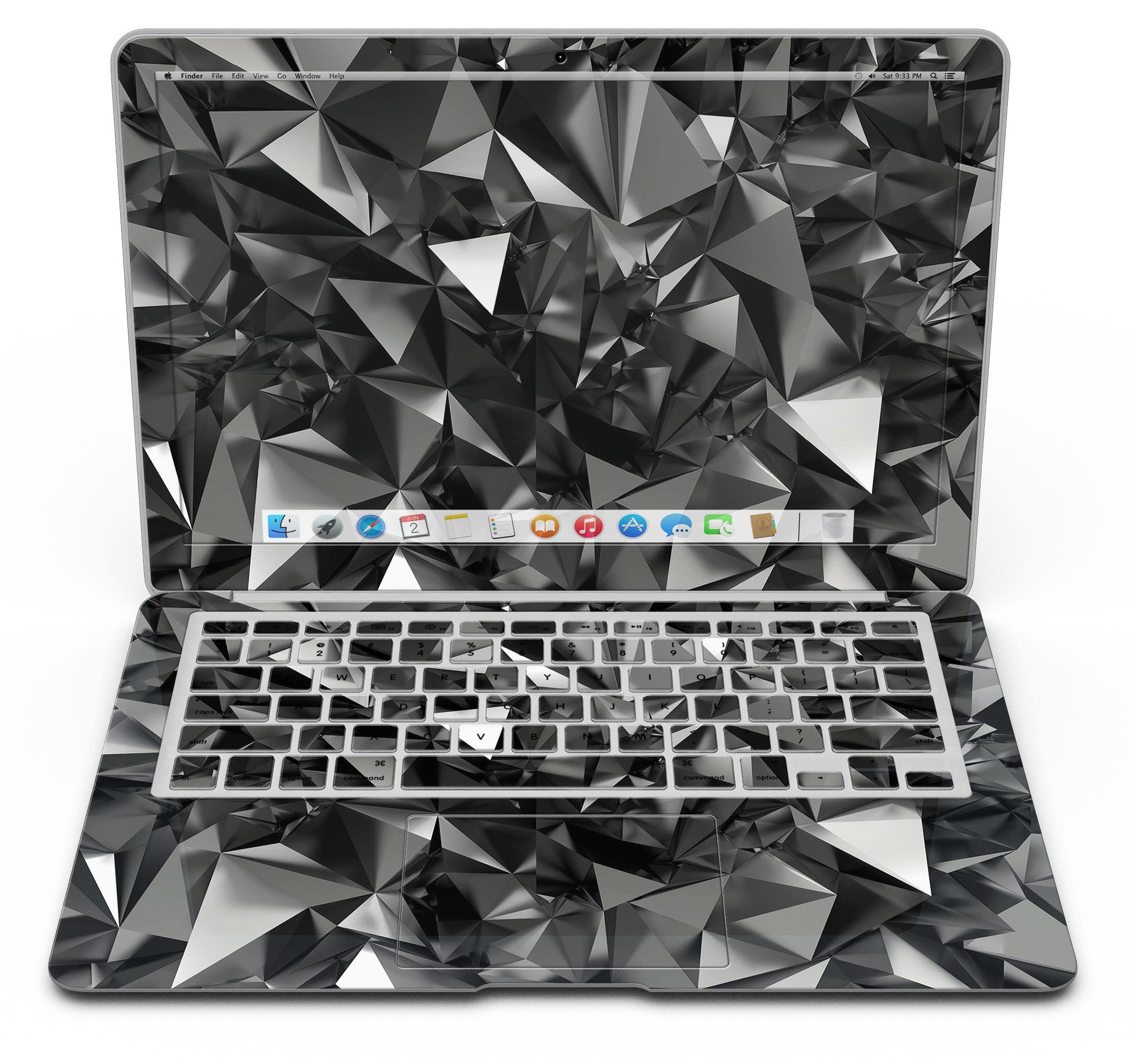 Black 3D Diamond Surface Skin Kit for MacBook Air, showcasing a stylish design that protects the device from scratches.