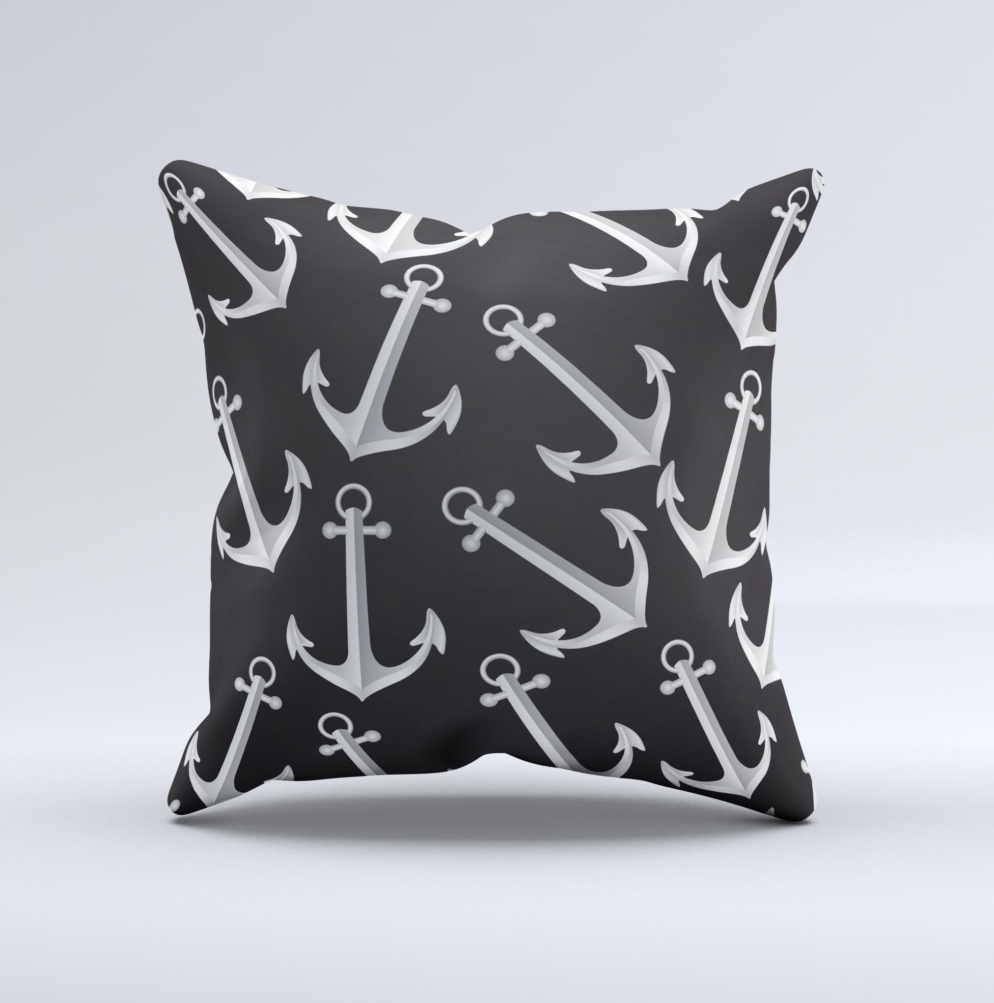 Black Anchor Collage Ink-Fuzed Decorative Throw Pillow showcasing unique design and high-quality fabric, handcrafted in Virginia.