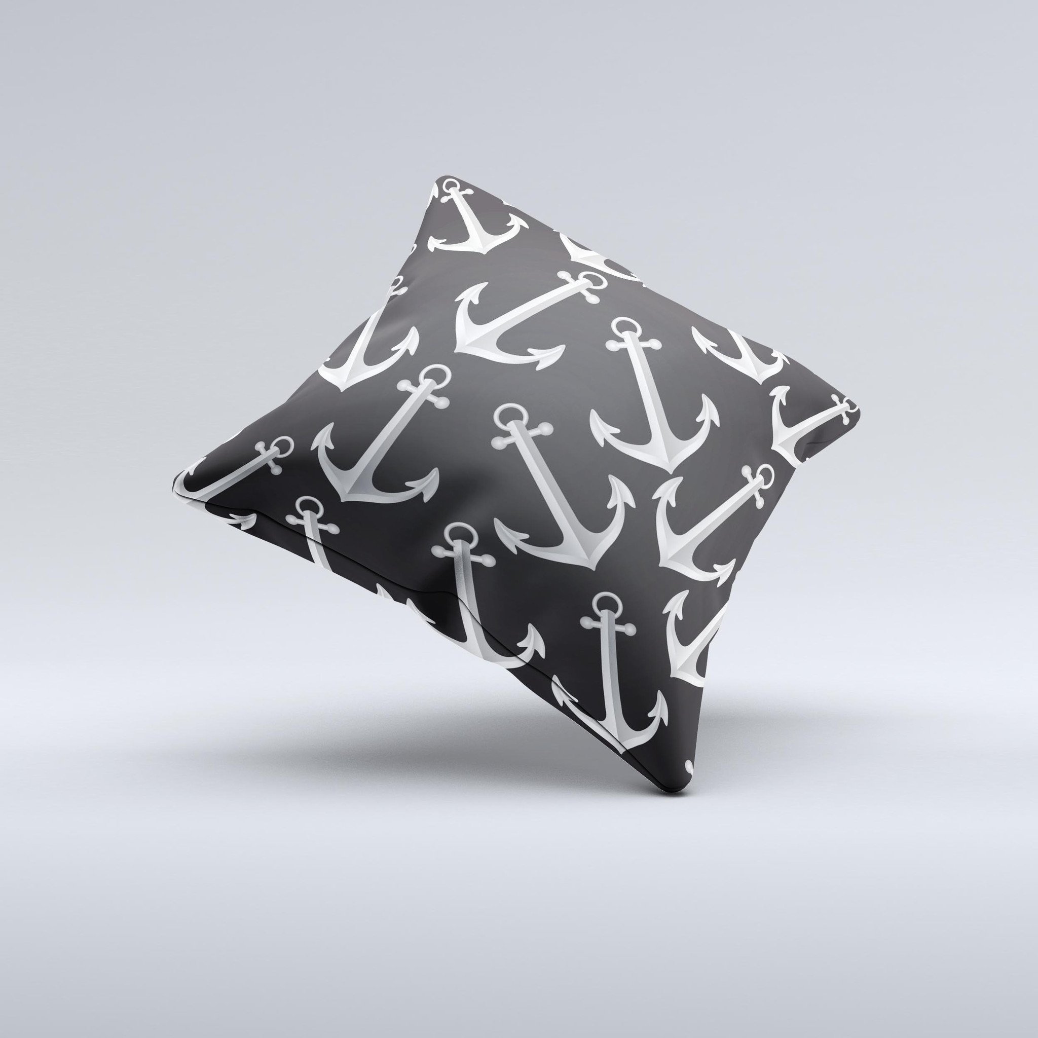 Black Anchor Collage Ink-Fuzed Decorative Throw Pillow showcasing unique design and high-quality fabric, handcrafted in Virginia.