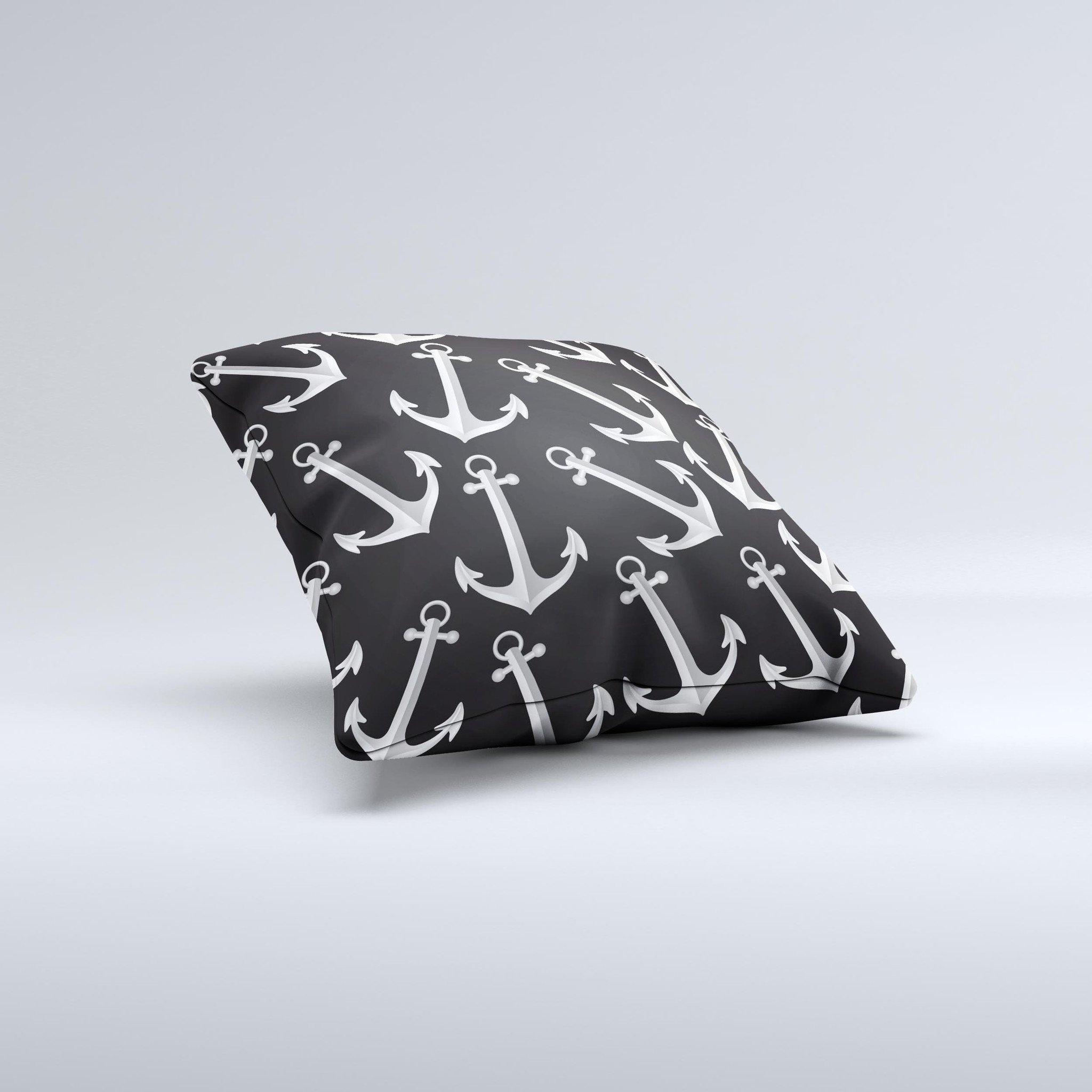 Black Anchor Collage Ink-Fuzed Decorative Throw Pillow showcasing unique design and high-quality fabric, handcrafted in Virginia.