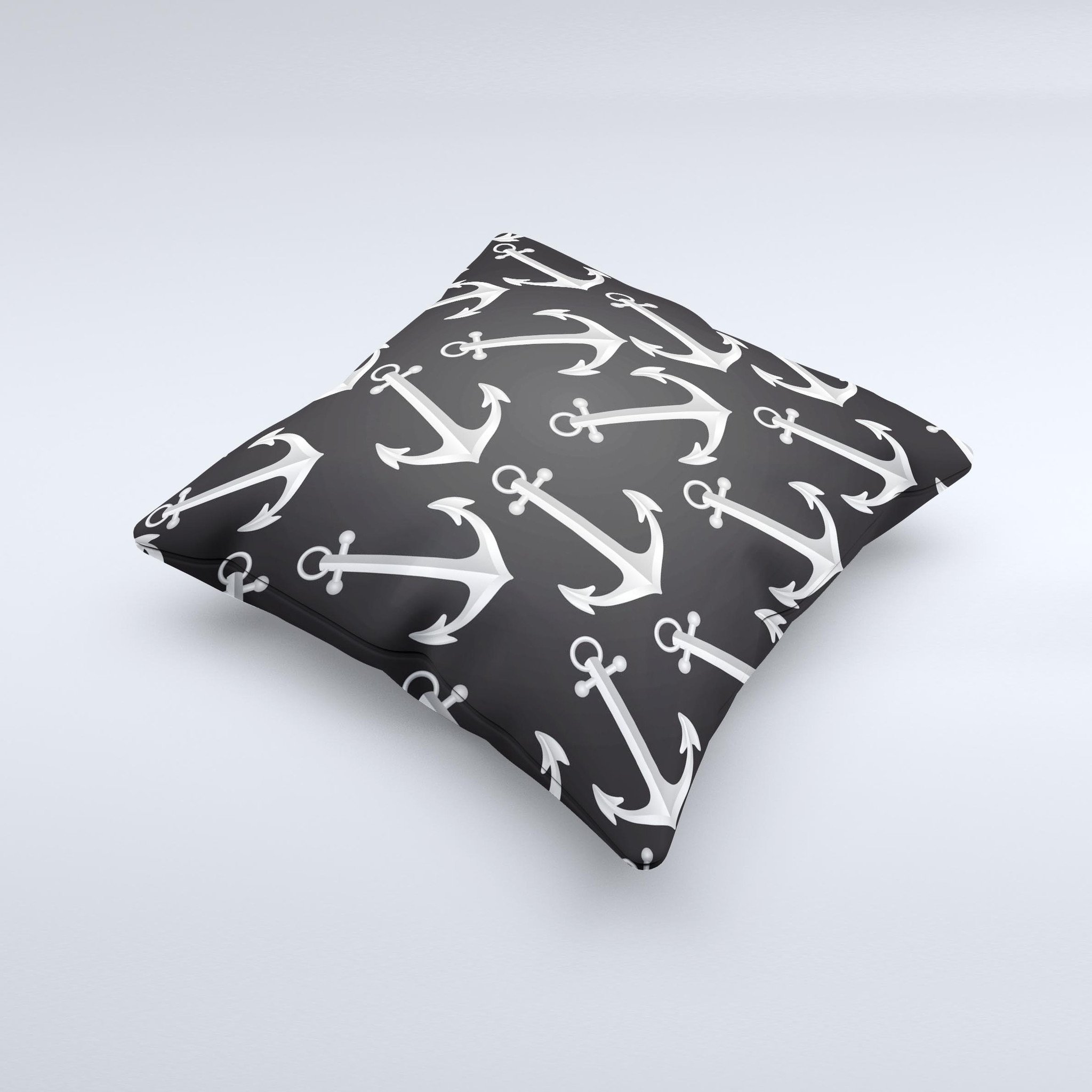 Black Anchor Collage Ink-Fuzed Decorative Throw Pillow showcasing unique design and high-quality fabric, handcrafted in Virginia.