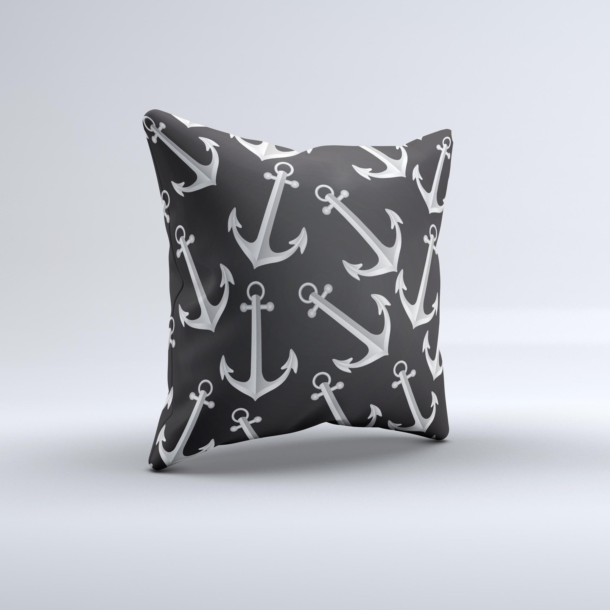 Black Anchor Collage Ink-Fuzed Decorative Throw Pillow showcasing unique design and high-quality fabric, handcrafted in Virginia.