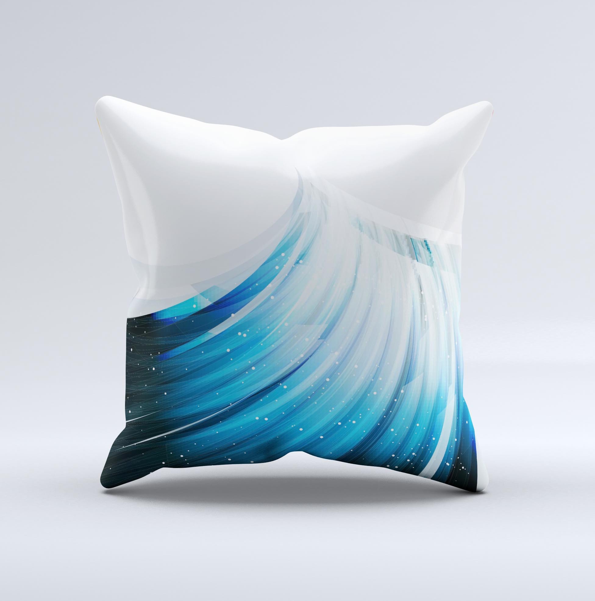 Black and blue decorative throw pillow with HD wave ink-fuzed design, showcasing unique handcrafted details and high-quality fabric.