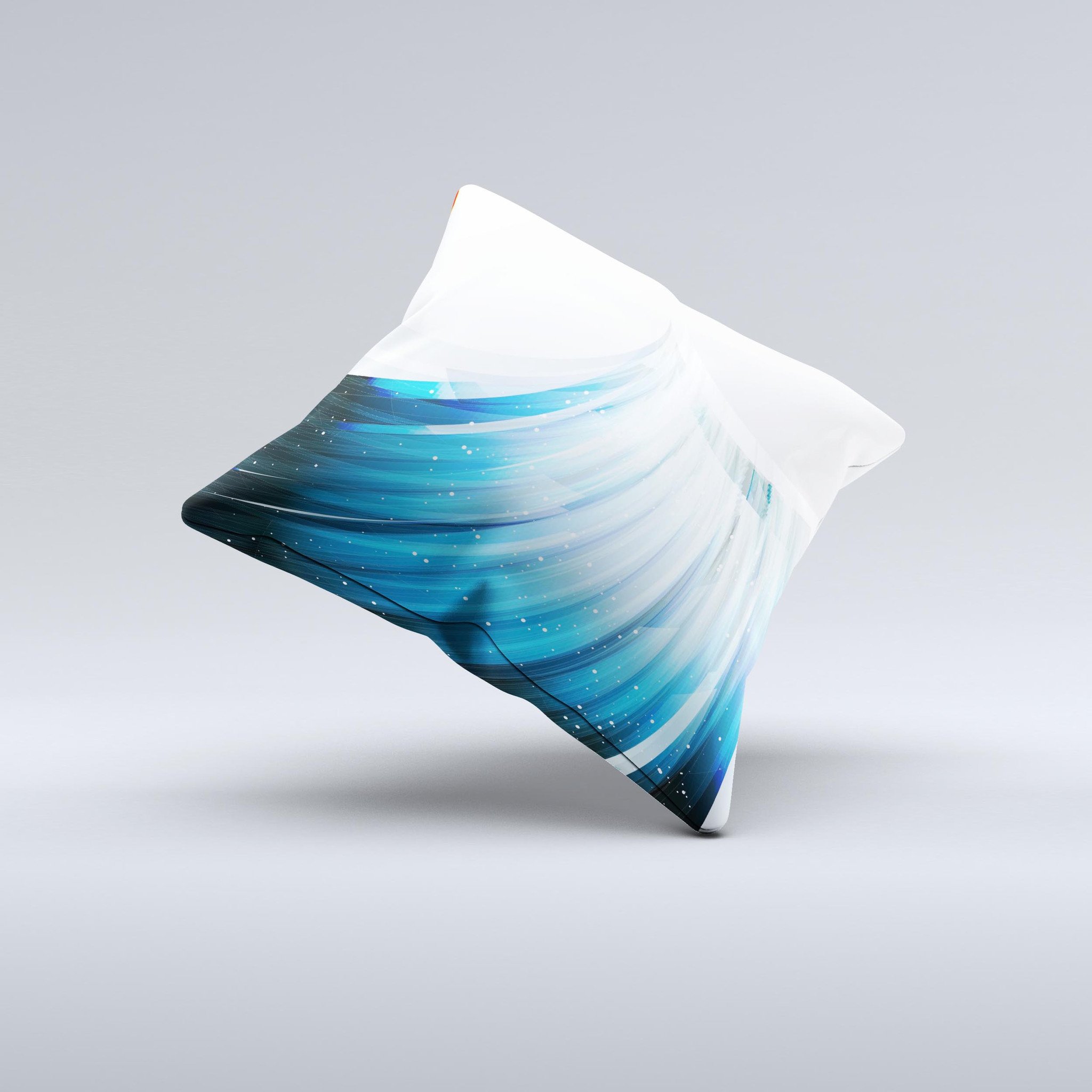 Black and blue decorative throw pillow with HD wave ink-fuzed design, showcasing unique handcrafted details and high-quality fabric.