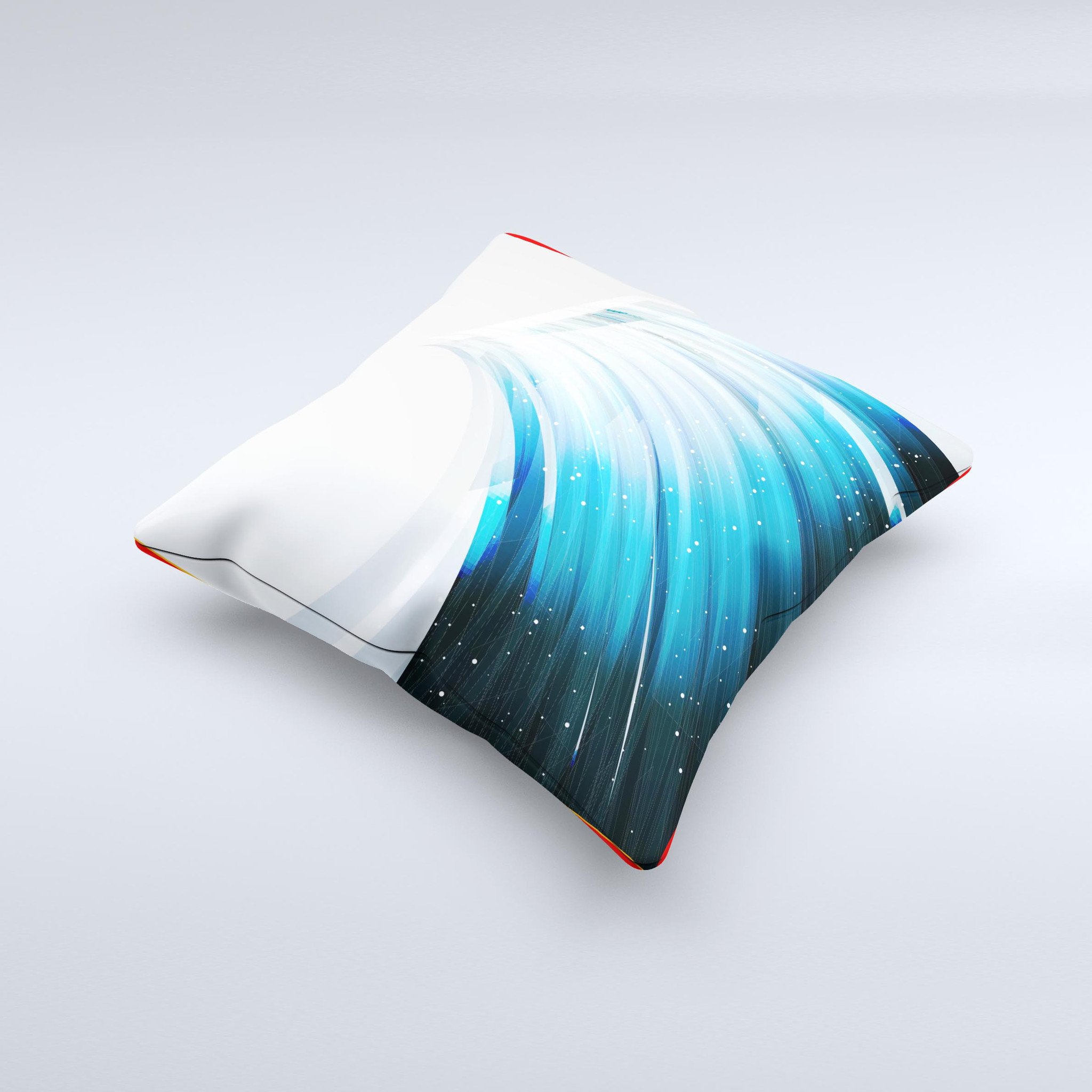 Black and blue decorative throw pillow with HD wave ink-fuzed design, showcasing unique handcrafted details and high-quality fabric.