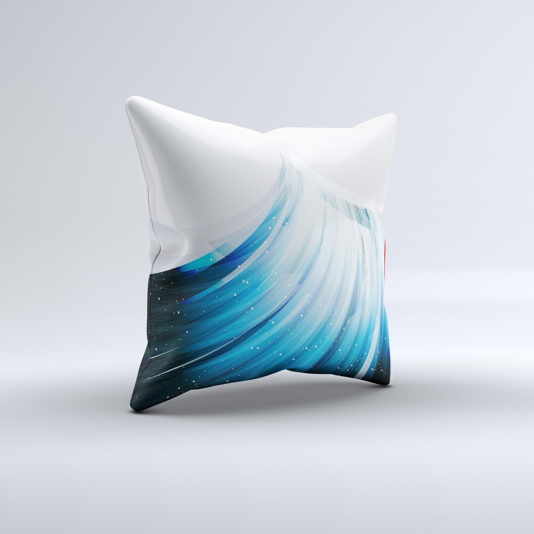 Black and blue decorative throw pillow with HD wave ink-fuzed design, showcasing unique handcrafted details and high-quality fabric.