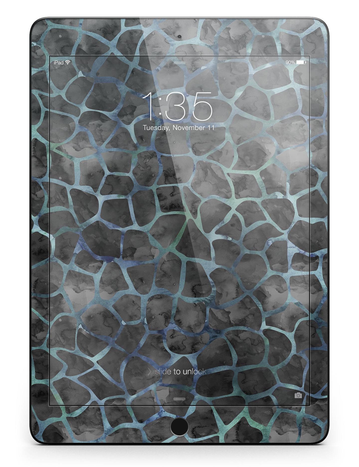 Black and blue watercolor giraffe pattern skin for iPad Pro, showcasing vibrant colors and a full body design.