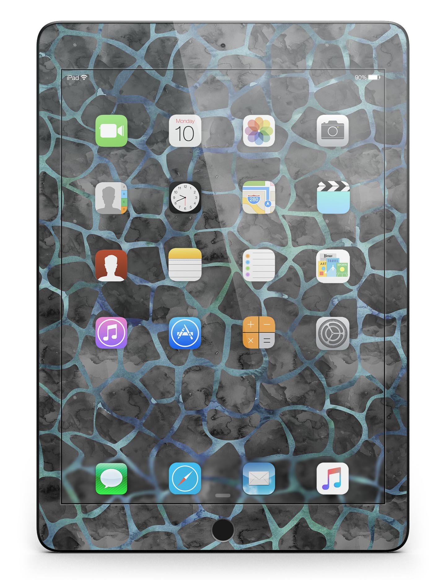 Black and blue watercolor giraffe pattern skin for iPad Pro, showcasing vibrant colors and a full body design.