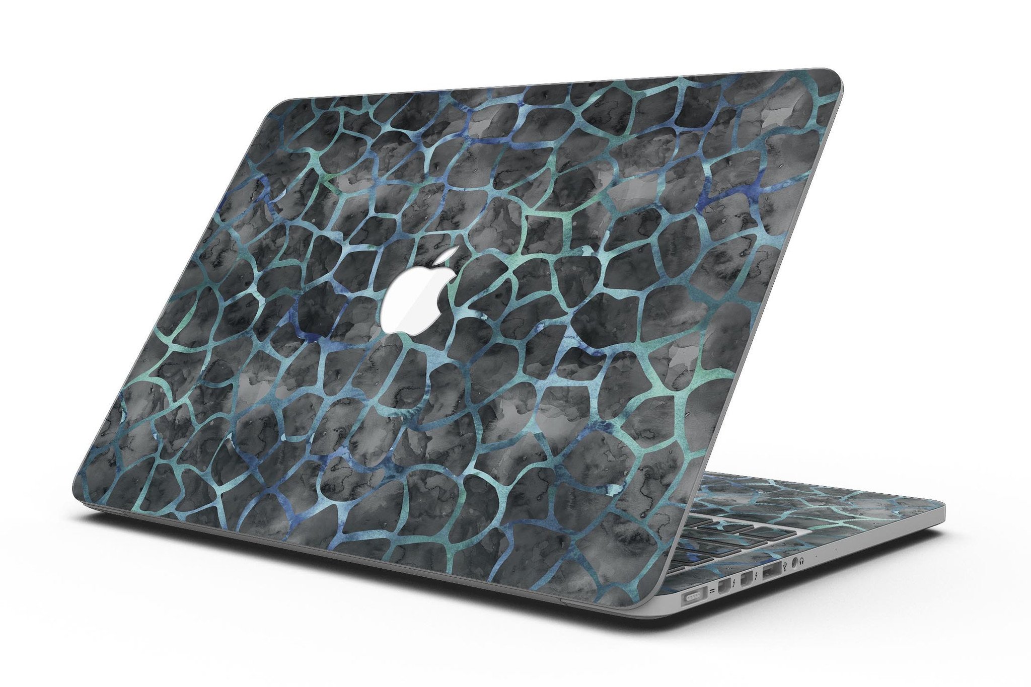 Black and Blue Watercolor Giraffe Pattern skin for MacBook Pro with Retina Display, showcasing vibrant colors and unique design.