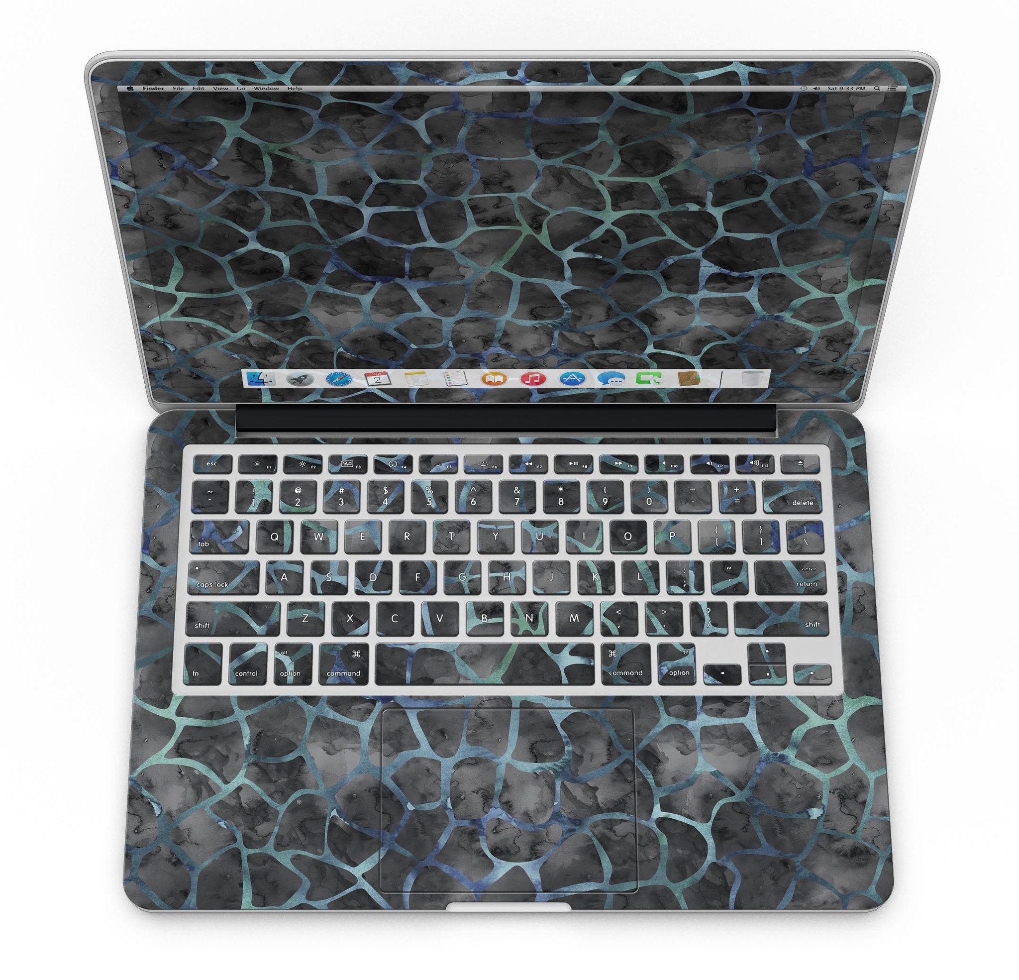 Black and Blue Watercolor Giraffe Pattern skin for MacBook Pro with Retina Display, showcasing vibrant colors and unique design.