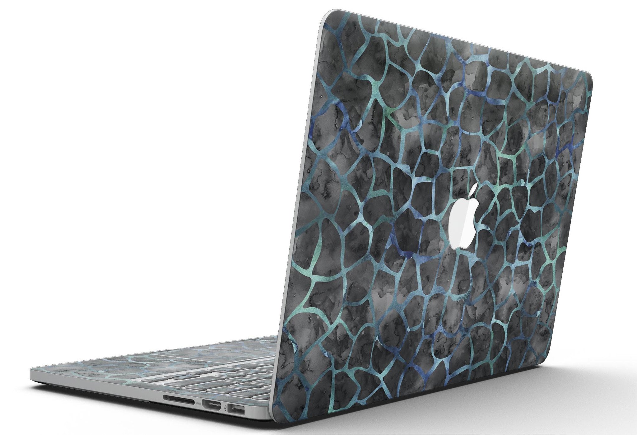 Black and Blue Watercolor Giraffe Pattern skin for MacBook Pro with Retina Display, showcasing vibrant colors and unique design.