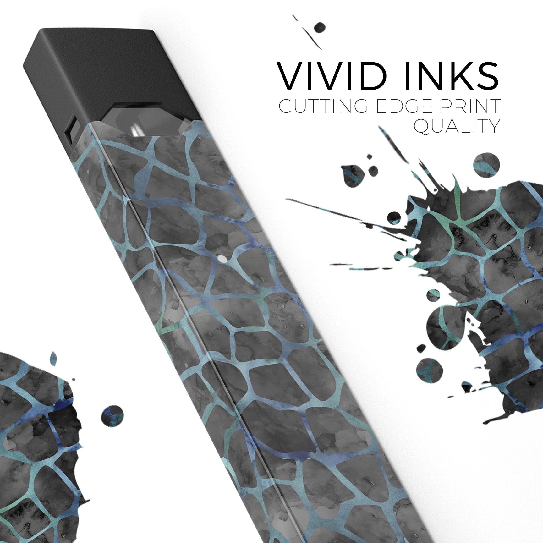 Black and Blue Watercolor Giraffe Pattern decal for JUUL vaping device, showcasing vibrant colors and unique design.