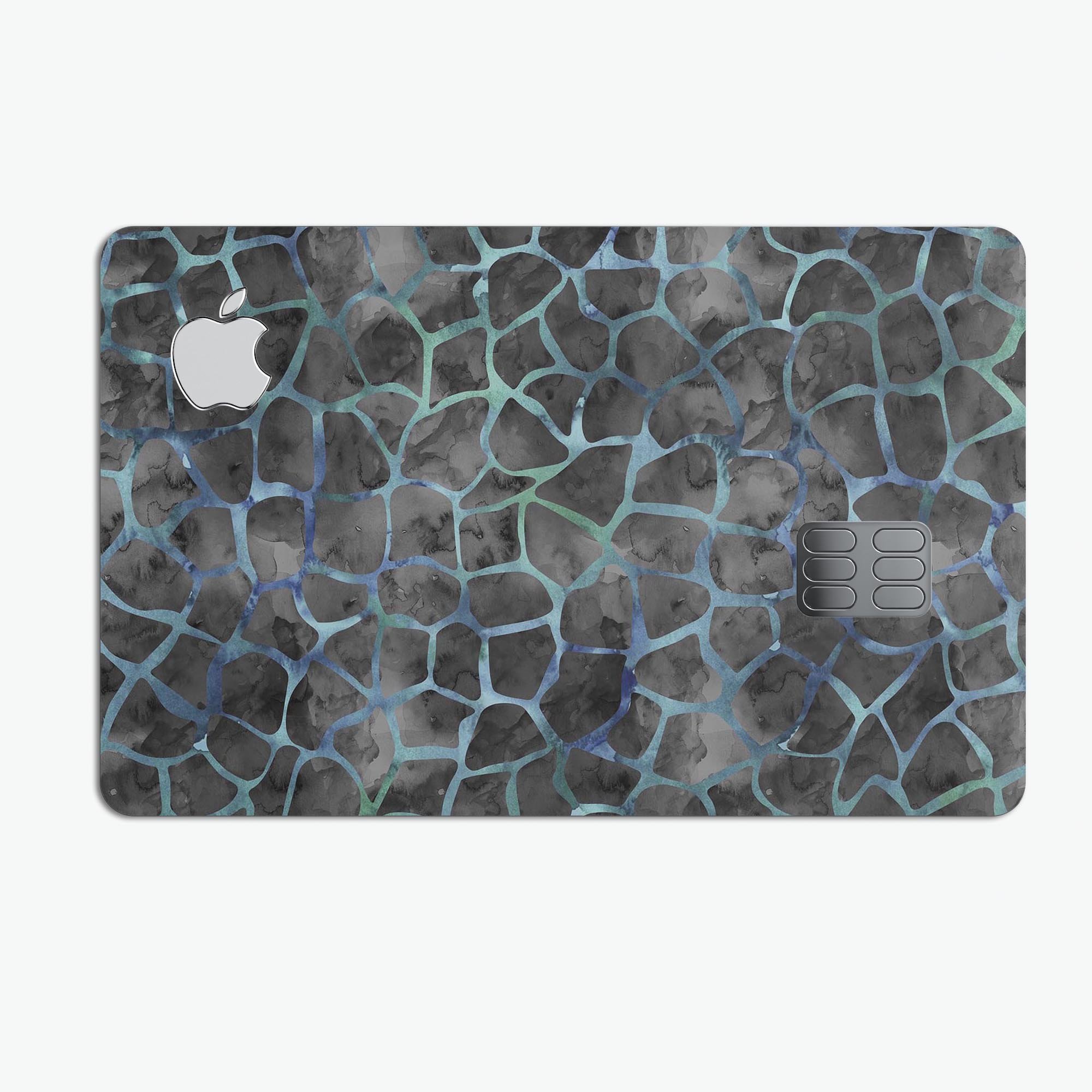 Black and Blue Watercolor Giraffe Pattern decal for Apple Card, showcasing vibrant colors and a stylish design.