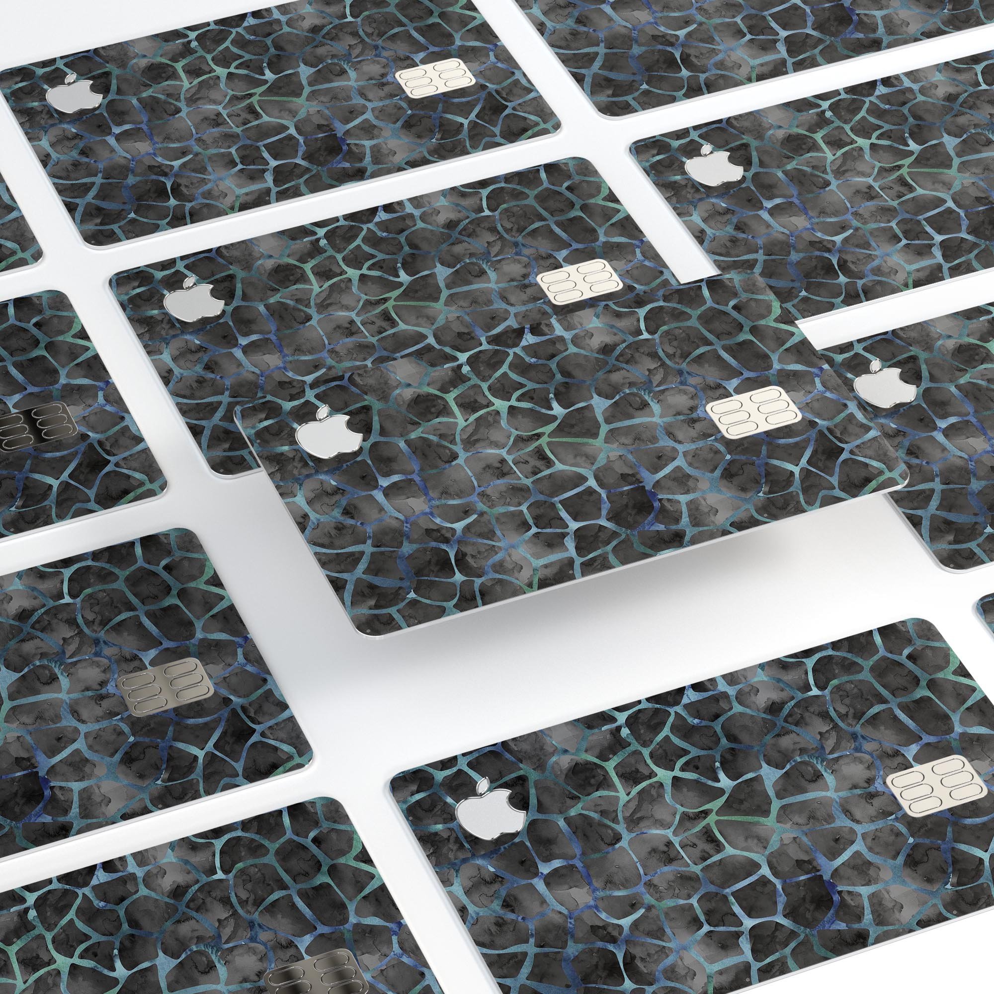 Black and Blue Watercolor Giraffe Pattern decal for Apple Card, showcasing vibrant colors and a stylish design.