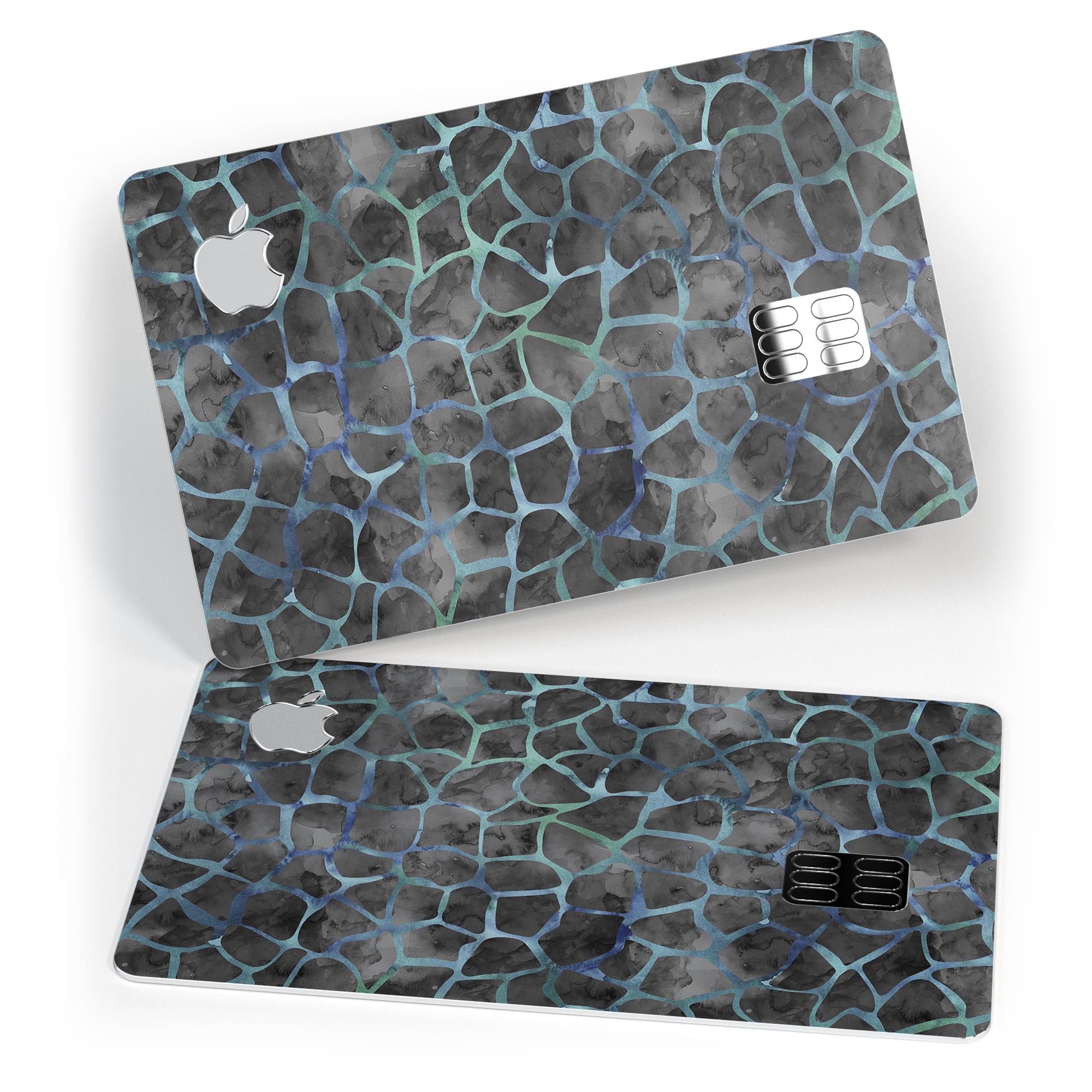 Black and Blue Watercolor Giraffe Pattern decal for Apple Card, showcasing vibrant colors and a stylish design.