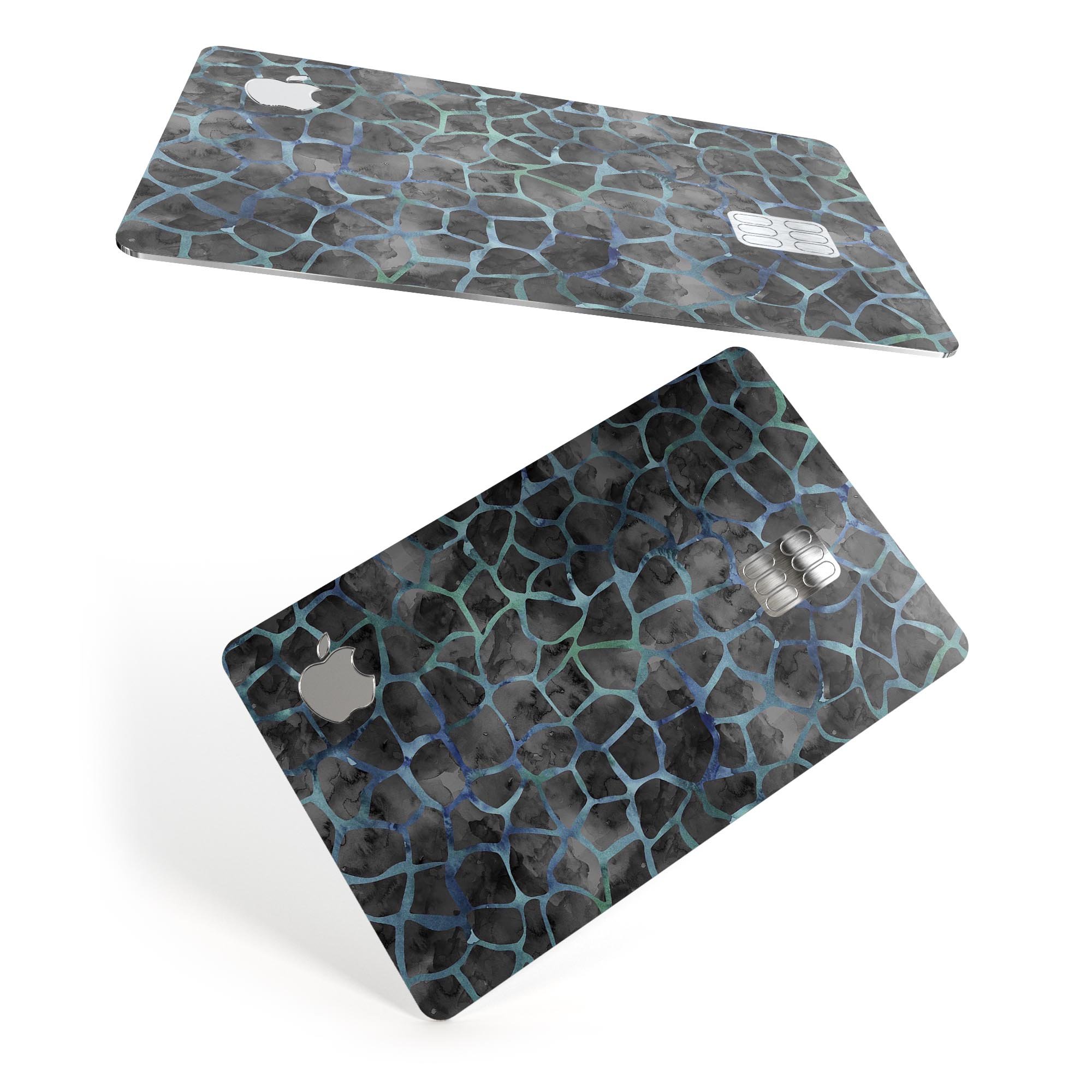 Black and Blue Watercolor Giraffe Pattern decal for Apple Card, showcasing vibrant colors and a stylish design.