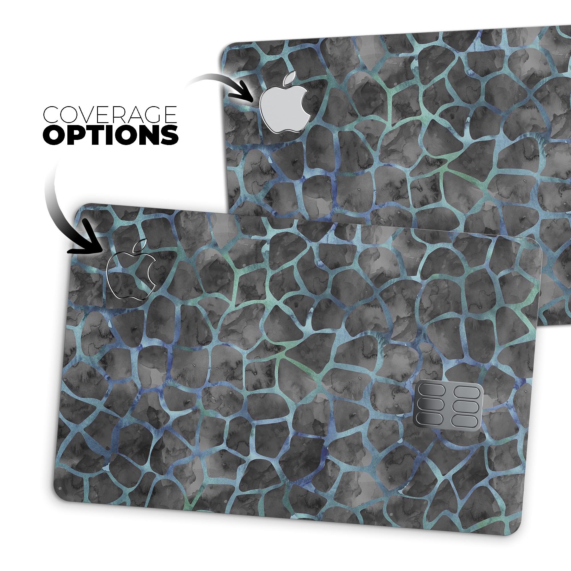 Black and Blue Watercolor Giraffe Pattern decal for Apple Card, showcasing vibrant colors and a stylish design.