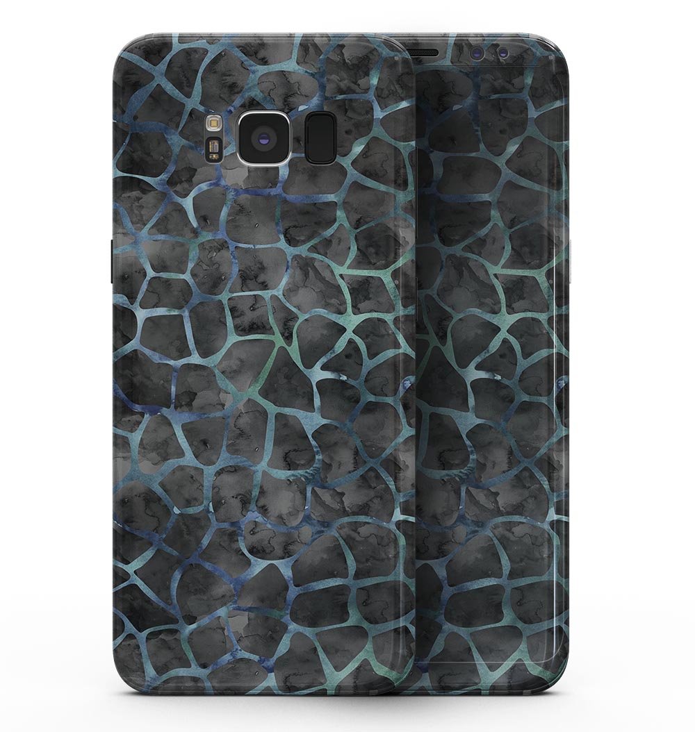 Black and Blue Watercolor Giraffe Pattern skin for Samsung Galaxy S8, showcasing vibrant colors and intricate design.