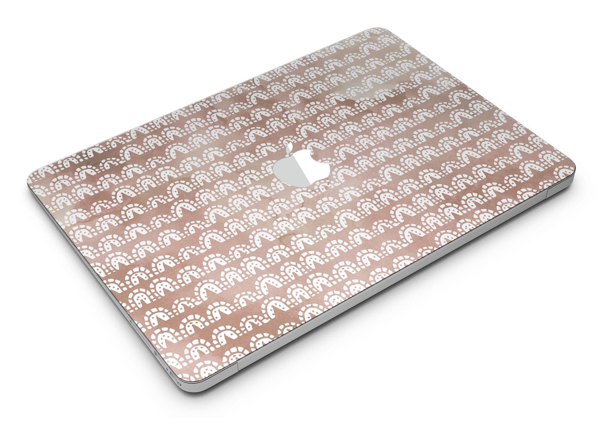 Black and brown grunge vinyl skin for MacBook Air with white semi-circles, showcasing a stylish design.