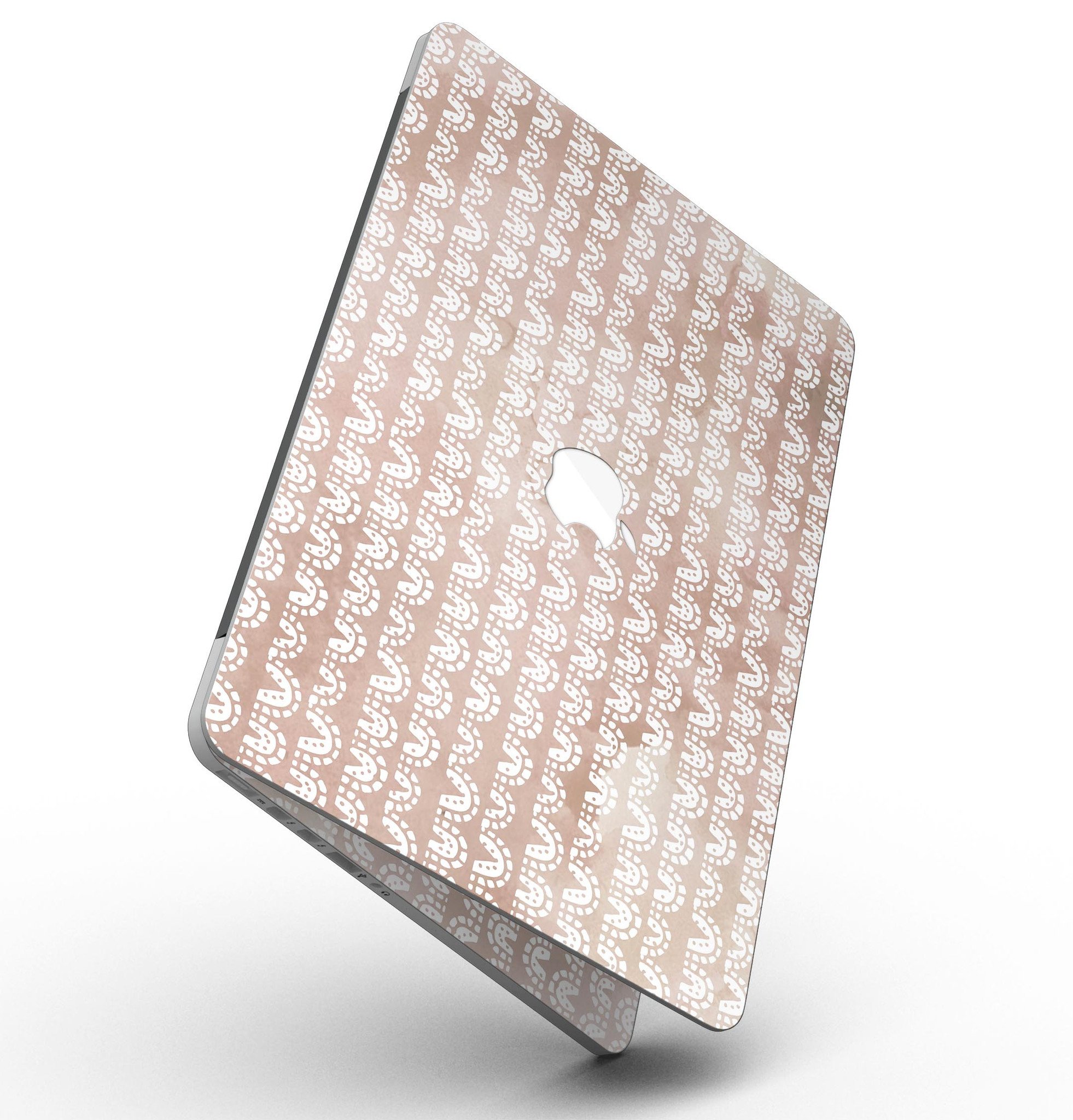 Black and brown grunge vinyl skin for MacBook Pro with white semi-circles, showcasing a stylish design.