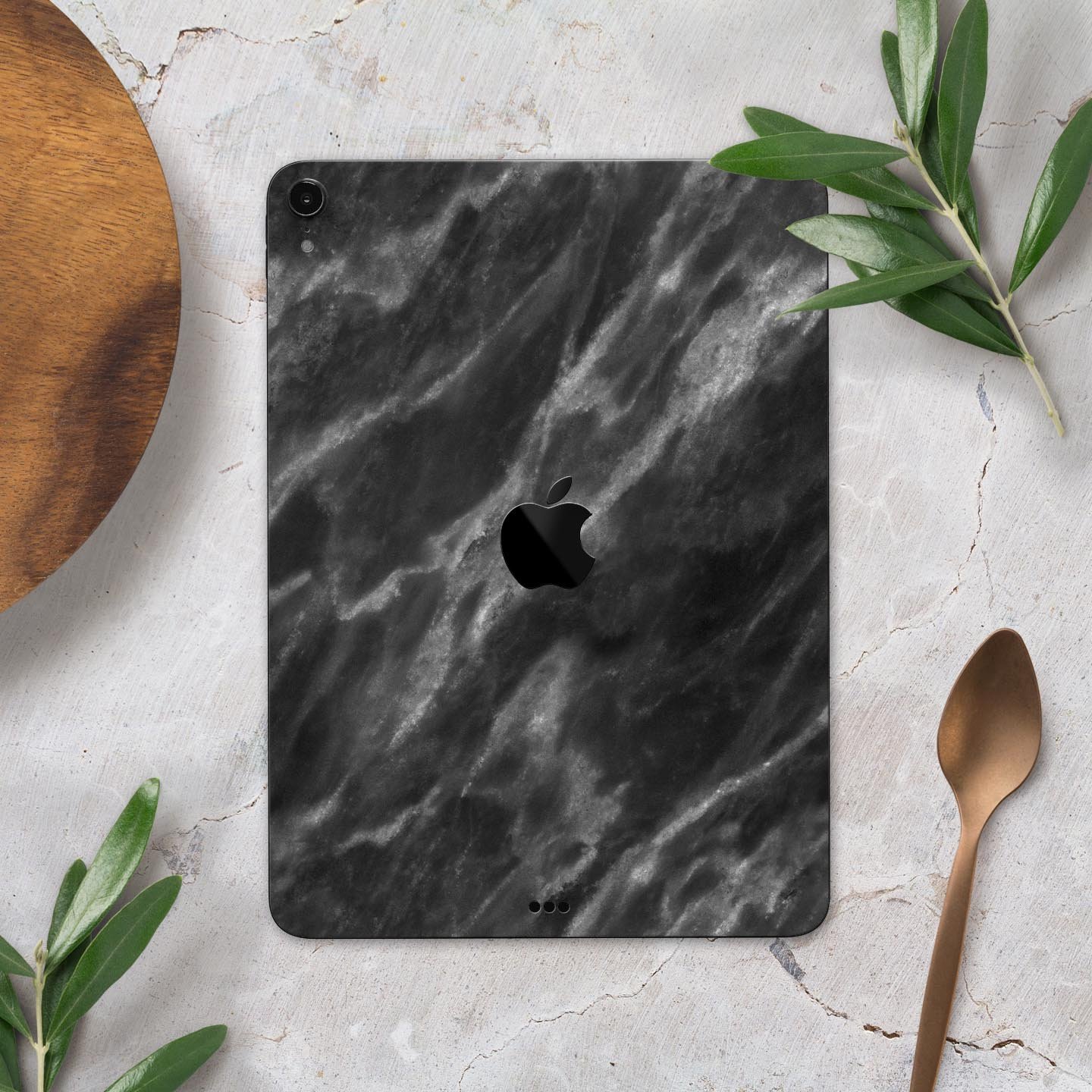 Black and Chalky White Marble skin decal for Apple devices, showcasing a stylish and protective design.