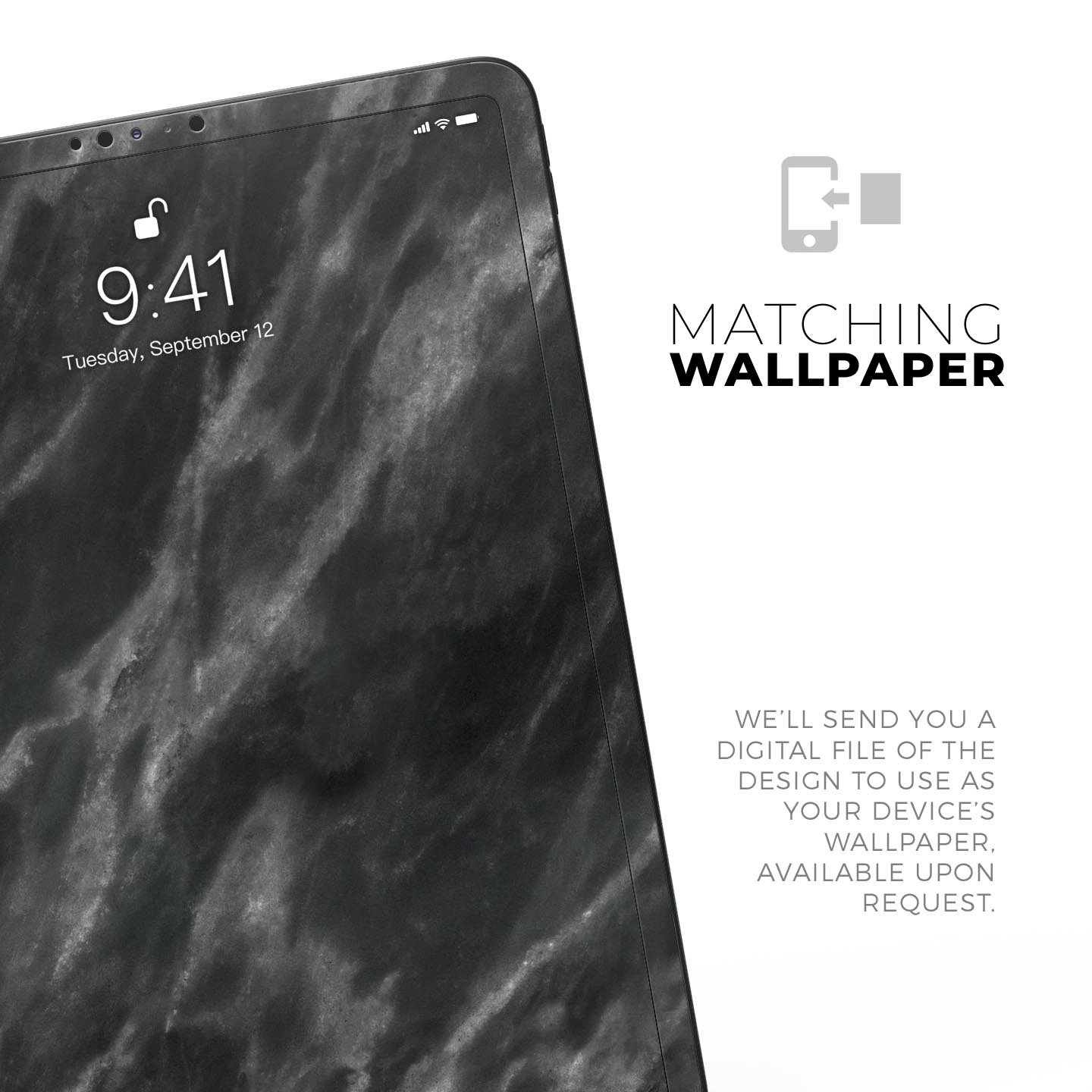 Black and Chalky White Marble skin decal for Apple devices, showcasing a stylish and protective design.