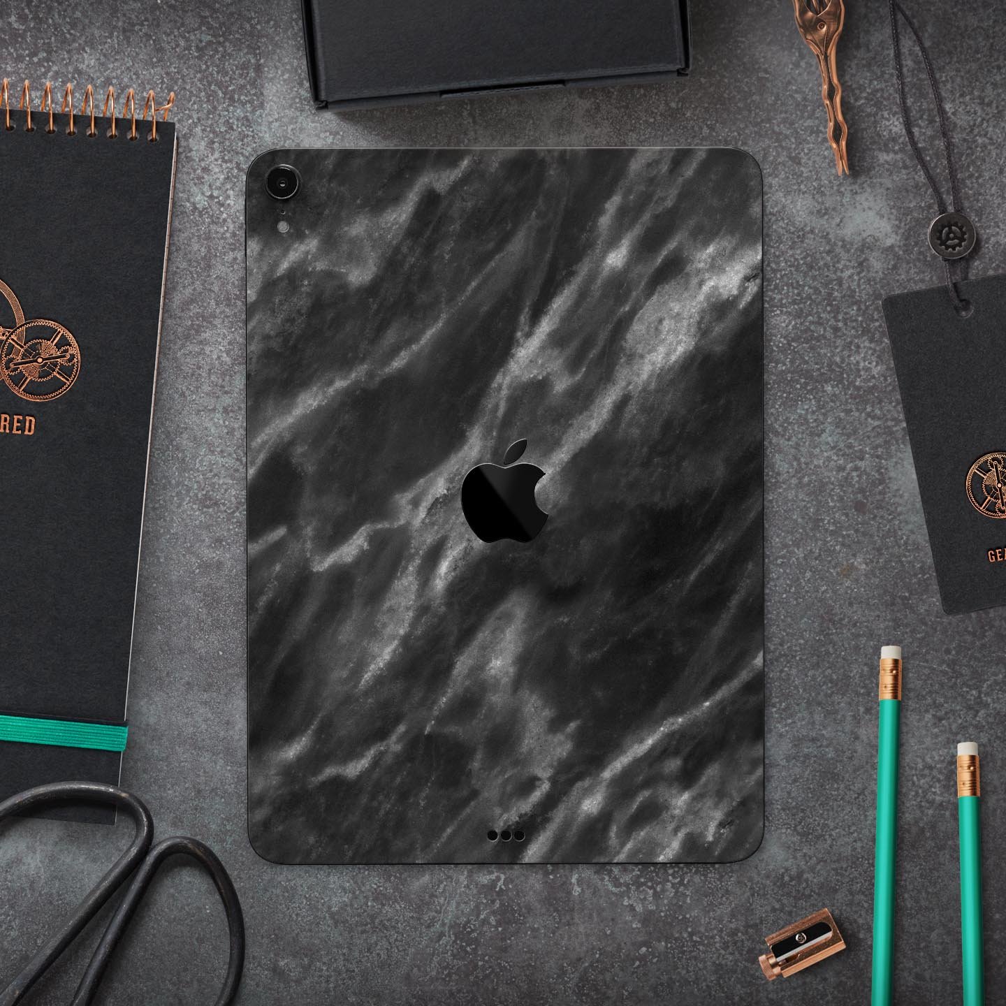 Black and Chalky White Marble skin decal for Apple devices, showcasing a stylish and protective design.