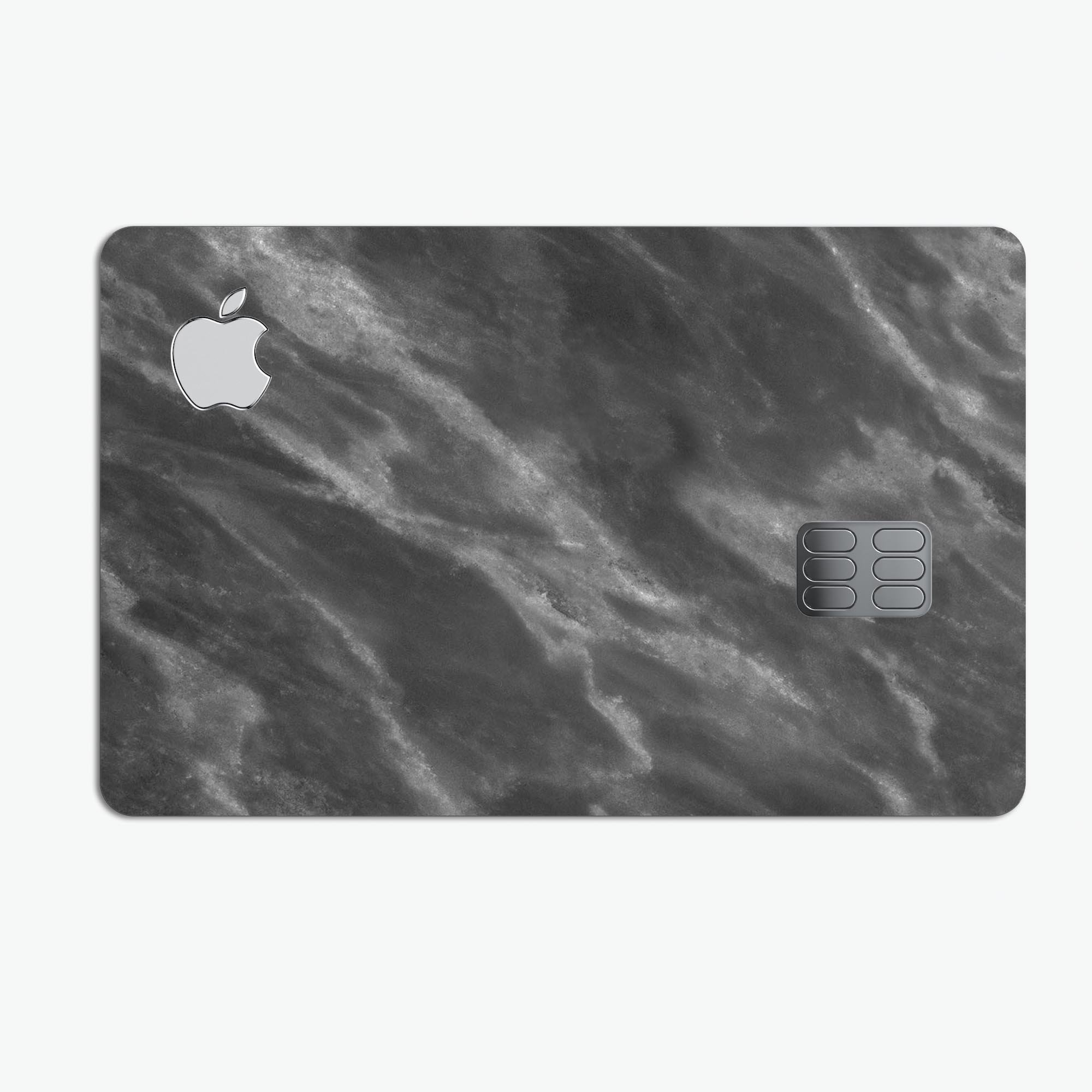 Black and Chalky White Marble skin decal for Apple Card, showcasing a stylish design that offers protection and elegance.