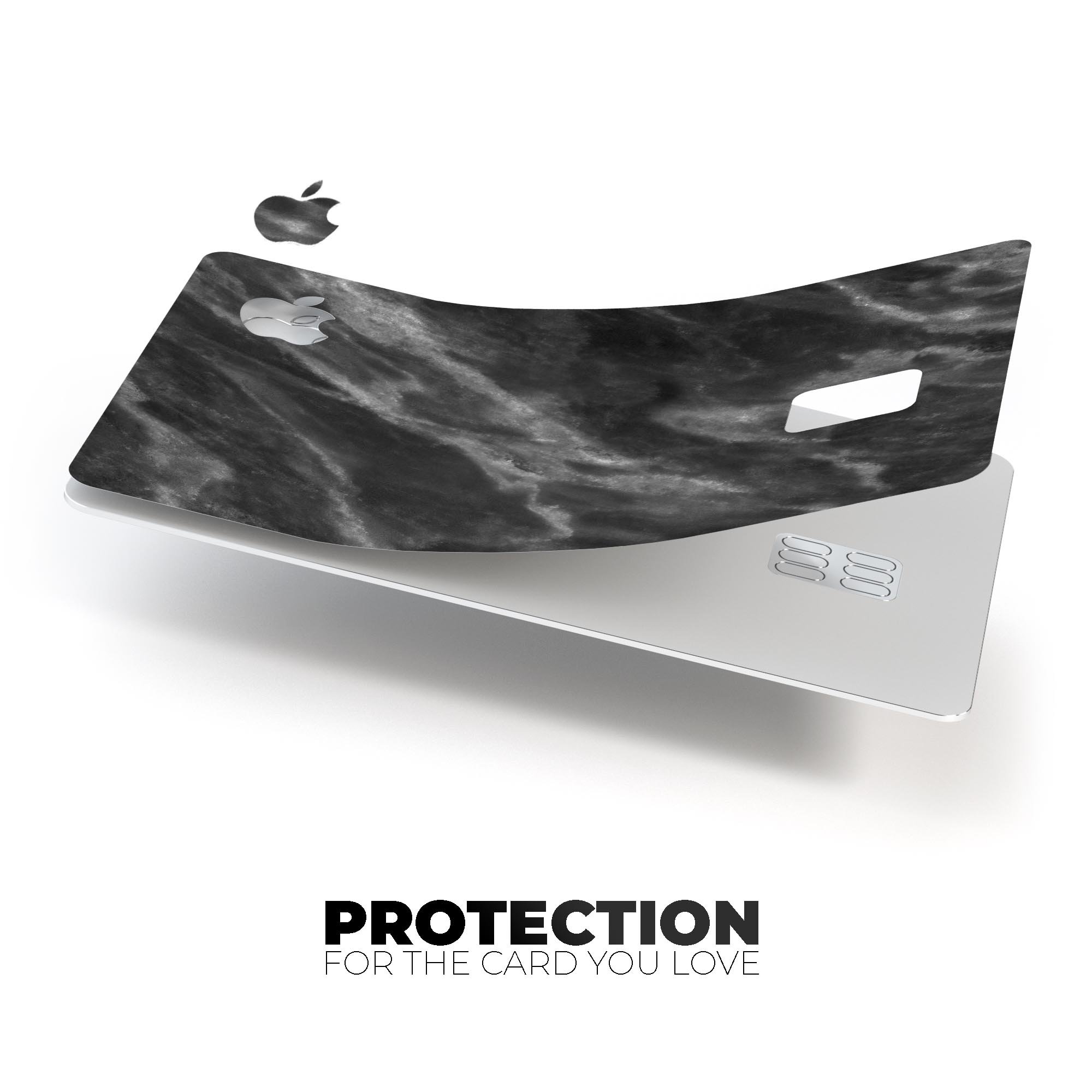 Black and Chalky White Marble skin decal for Apple Card, showcasing a stylish design that offers protection and elegance.