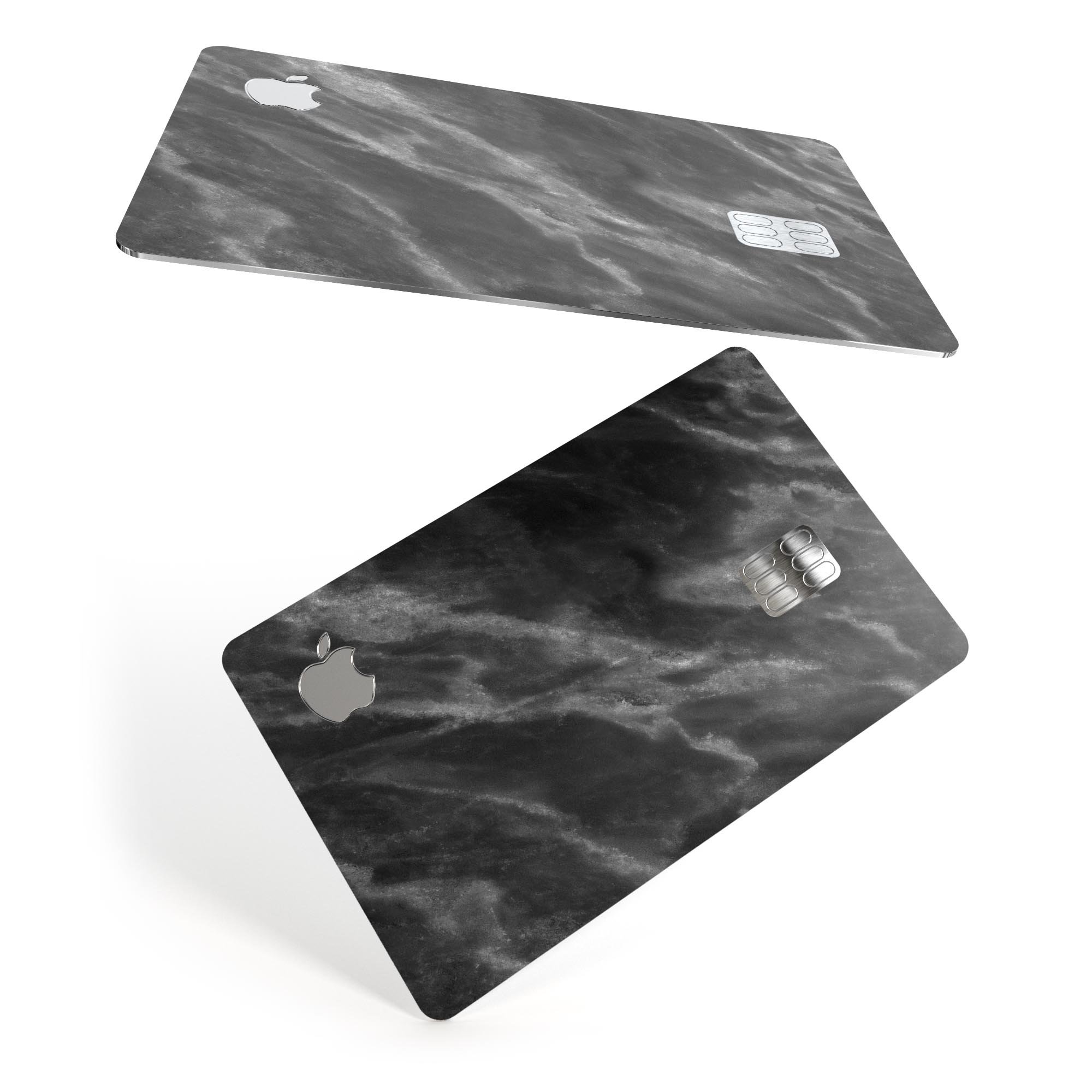 Black and Chalky White Marble skin decal for Apple Card, showcasing a stylish design that offers protection and elegance.