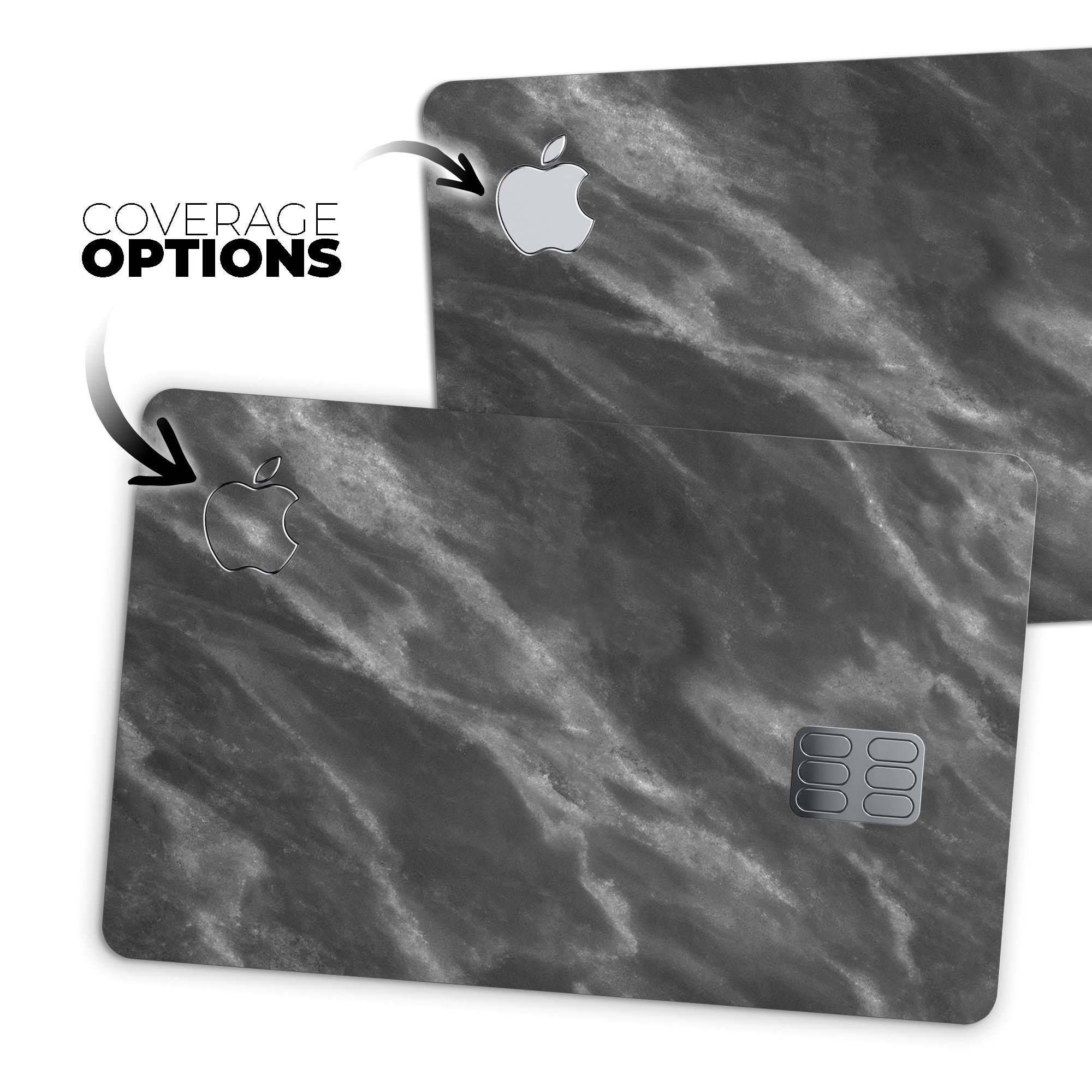 Black and Chalky White Marble skin decal for Apple Card, showcasing a stylish design that offers protection and elegance.