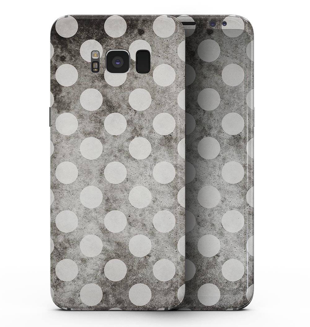 Samsung Galaxy S8 with Black and Concrete Surface Polka Dots skin, showcasing a stylish design and full-body coverage.