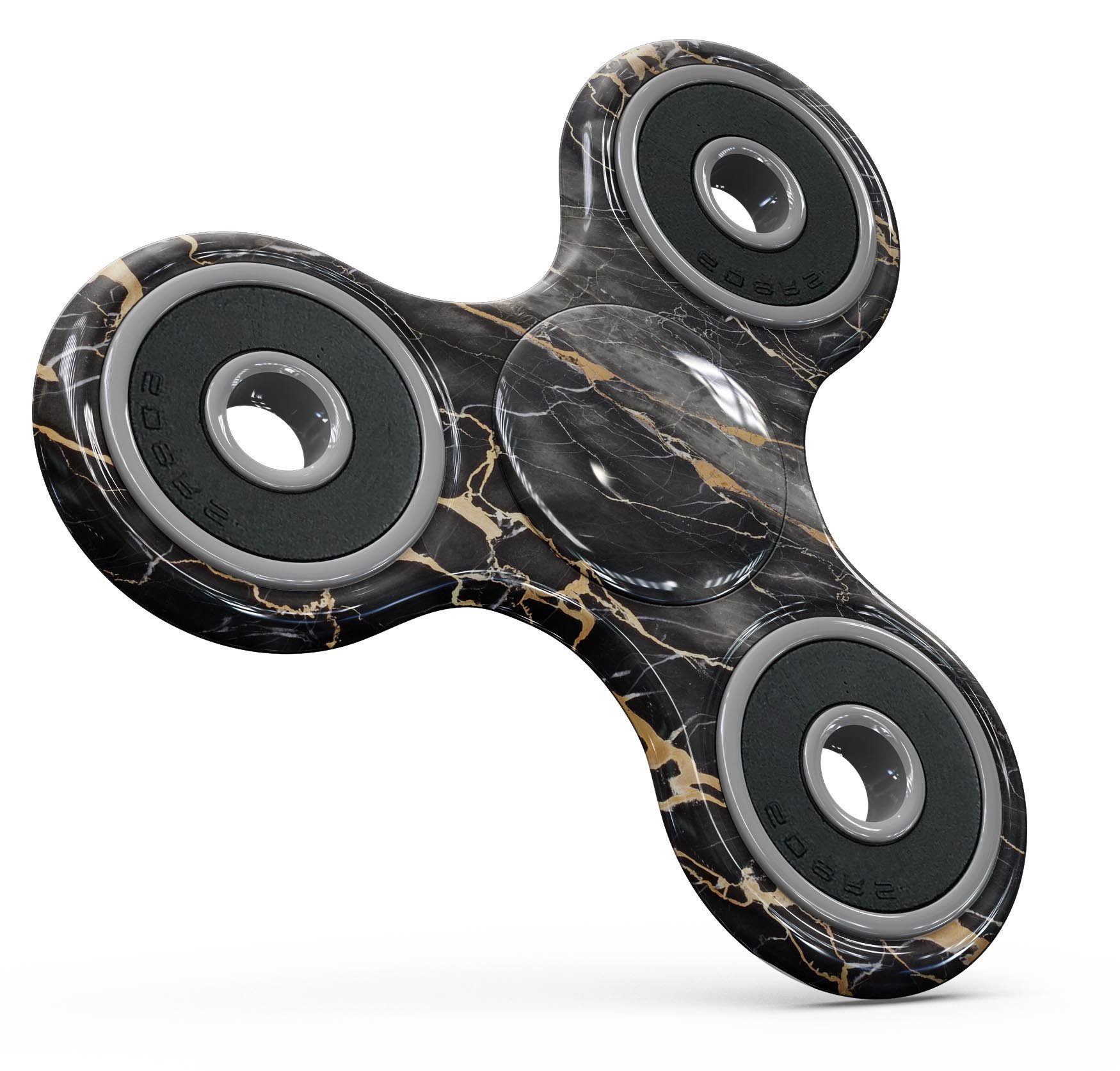 Black and gold marble surface skin kit for fidget spinner, showcasing a stylish design that fits perfectly on the device.