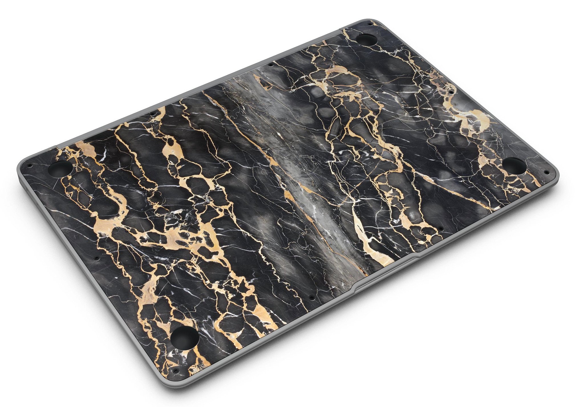 Black and Gold Marble Surface Skin Kit for MacBook Air, showcasing a stylish design with a premium vinyl finish.