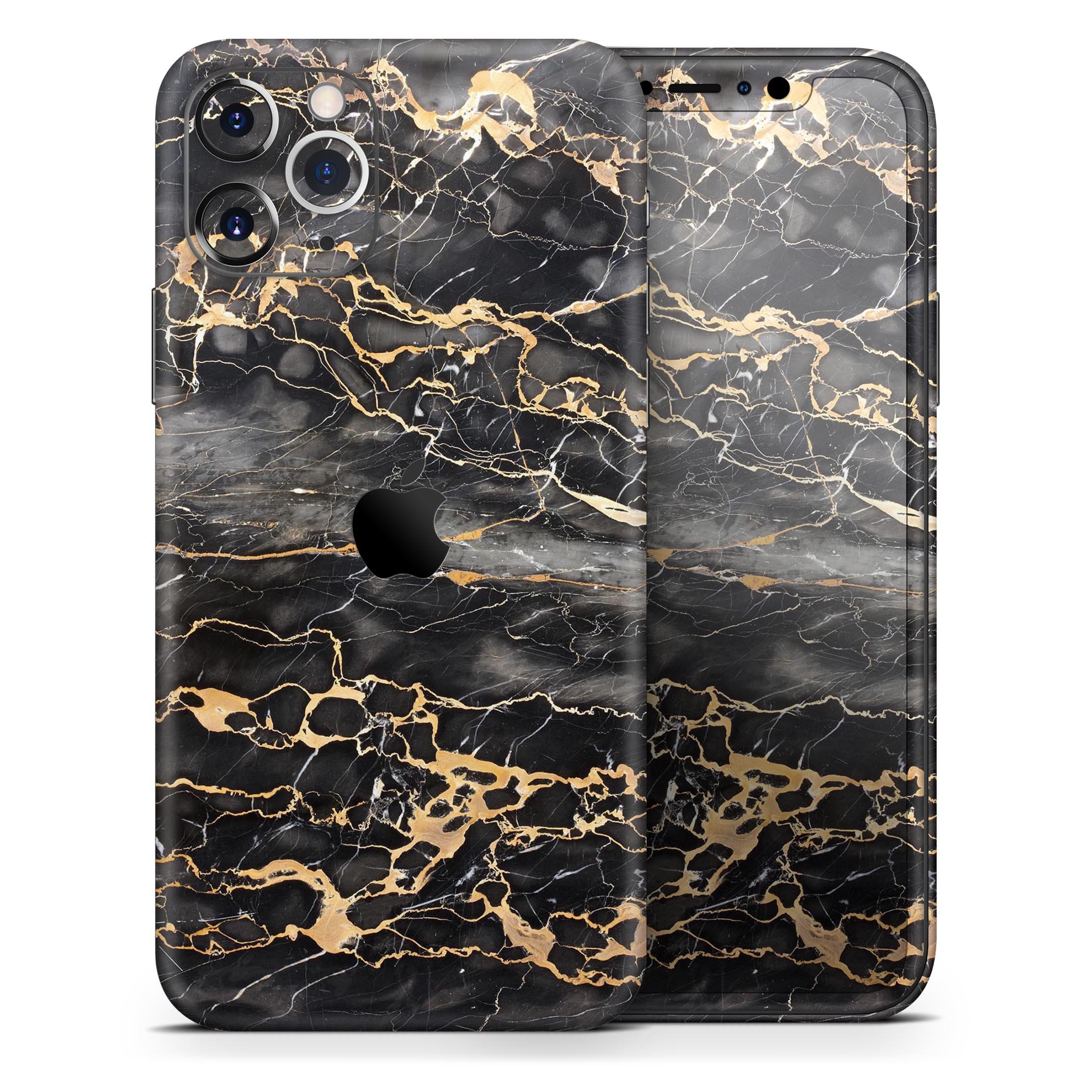 Black and Gold Marble Skin-Kit for Apple iPhone, showcasing a stylish design with a premium finish.