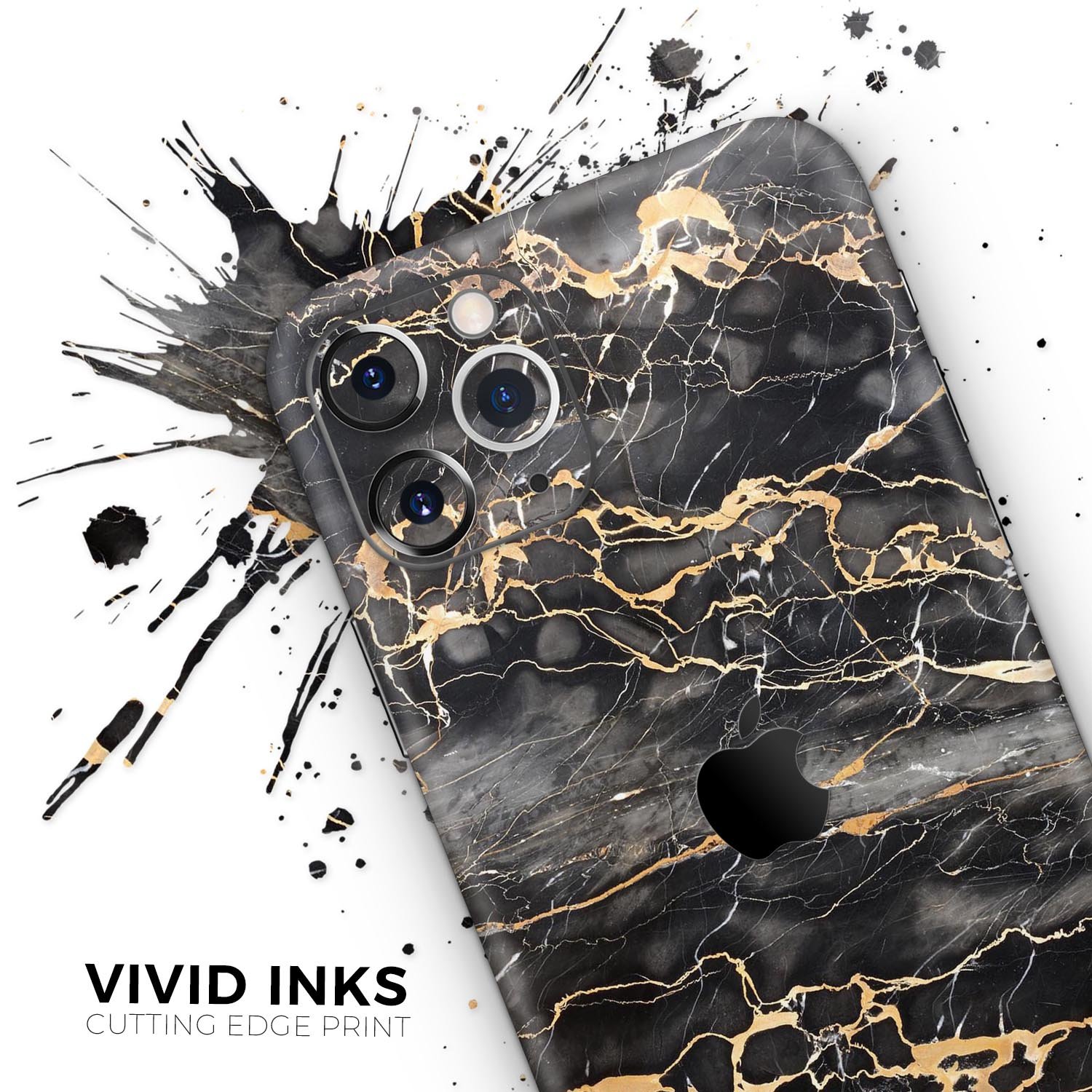 Black and Gold Marble Skin-Kit for Apple iPhone, showcasing a stylish design with a premium finish.