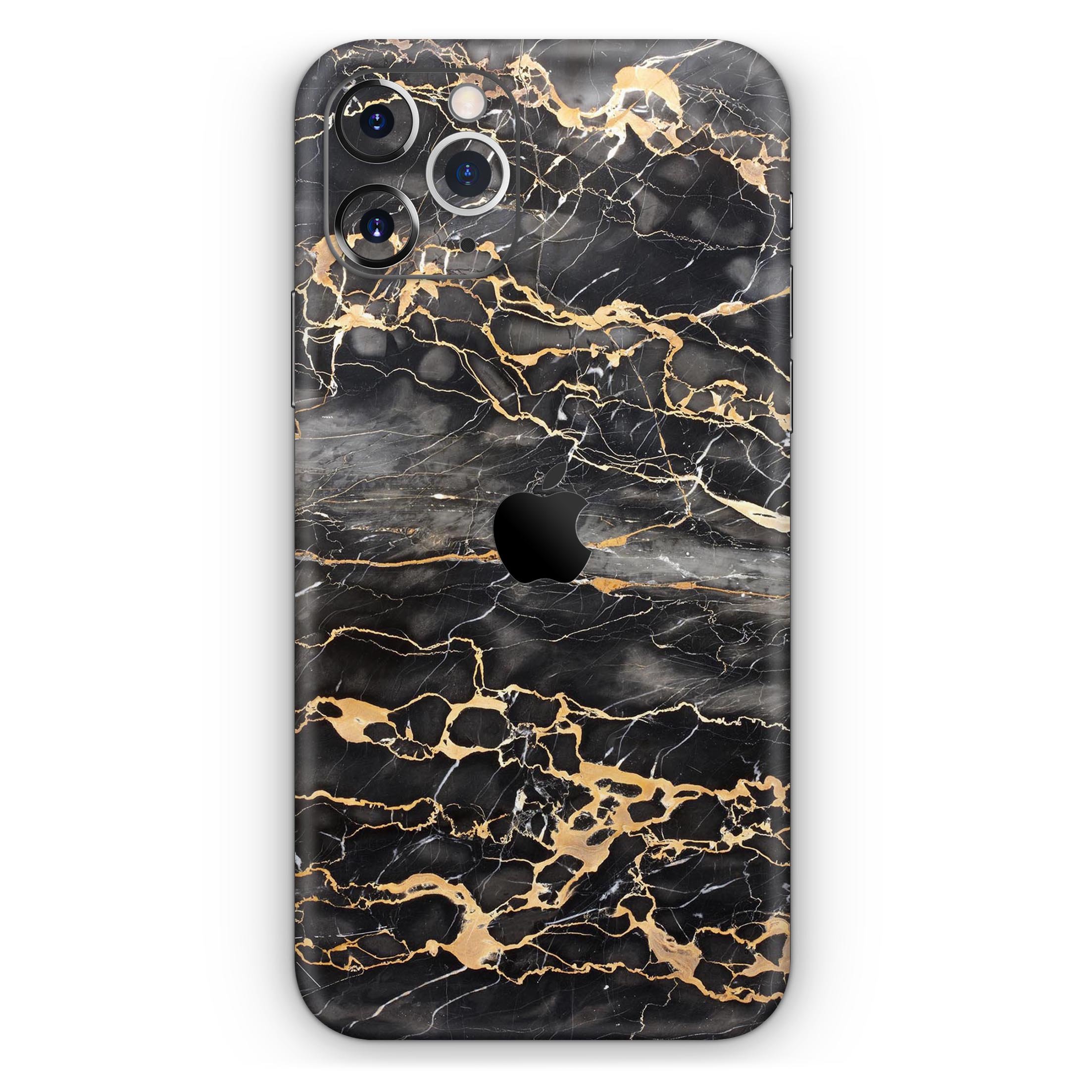 Black and Gold Marble Skin-Kit for Apple iPhone, showcasing a stylish design with a premium finish.