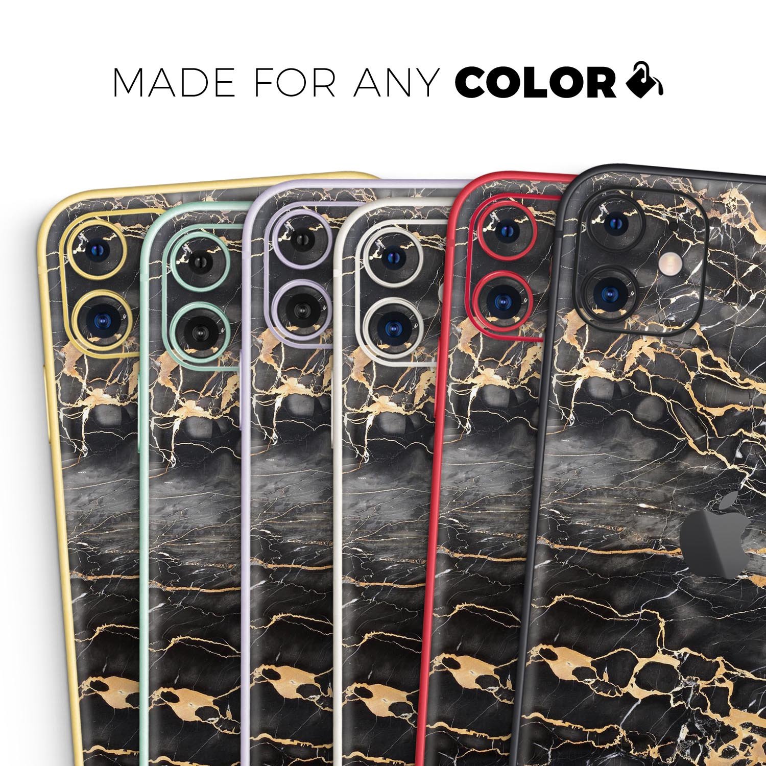 Black and Gold Marble Skin-Kit for Apple iPhone, showcasing a stylish design with a premium finish.