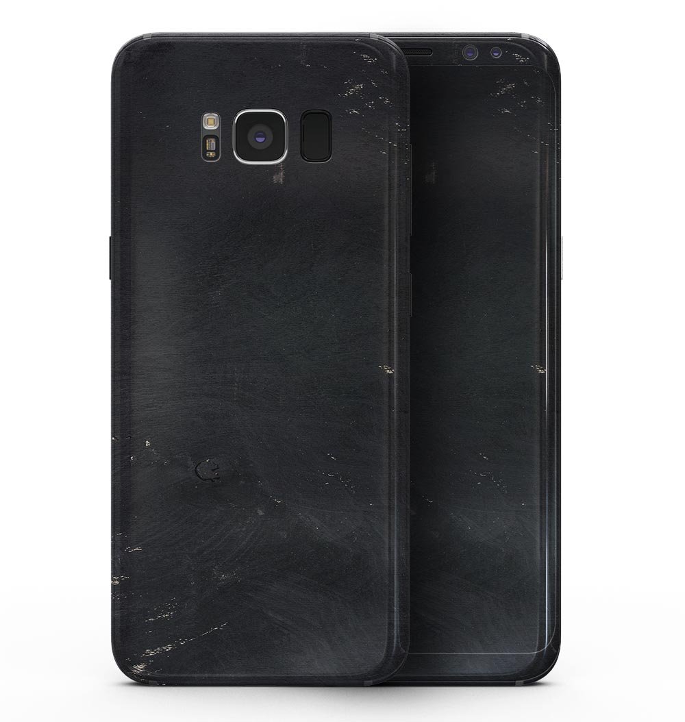 Black and Gold Scratched Woodgrain skin for Samsung Galaxy S8, showcasing a stylish woodgrain design that protects the device.