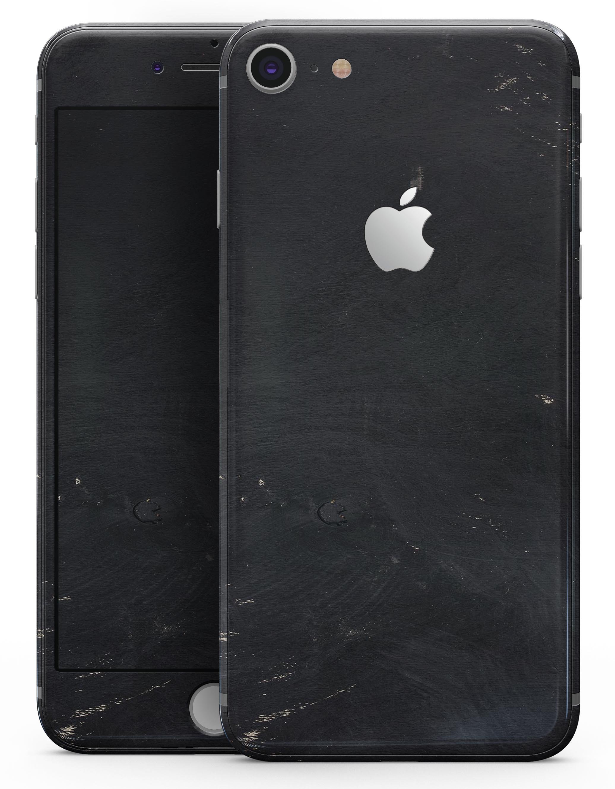 Black and Gold Scratched Woodgrain Skin-kit for iPhone 8 and 8 Plus, showcasing a stylish woodgrain design.